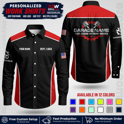 Custom Mechanic Work Shirt with Name, Logo & Text | Auto Shop Uniform | Workwear MCN 07