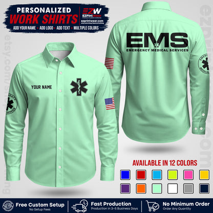 Custom EMS Shirt with Name, Logo & Text | EMS Team Uniform | First Responder Workwear EMSU01