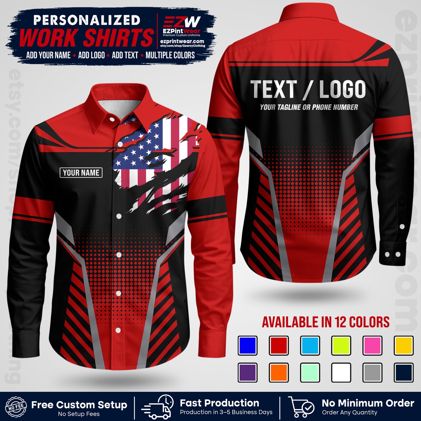 Custom All Over Print Work Uniform Shirt with Name, Logo & Text | Custom Hawaiian Shirt | Company Shirt | Employee Uniform UNF07