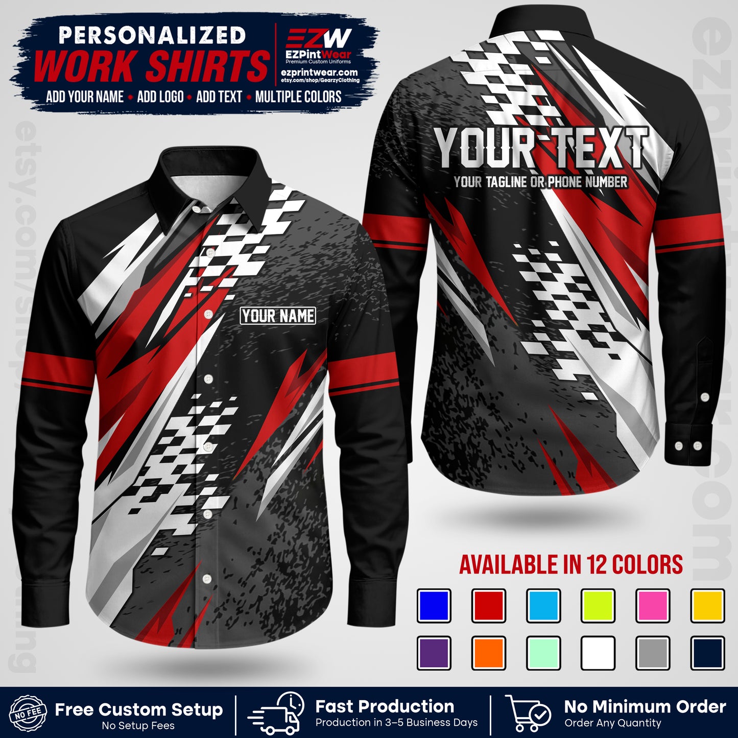 Custom Racing Shirt with Name, Logo & Text | Race Team Uniform | Crew Apparel RC03