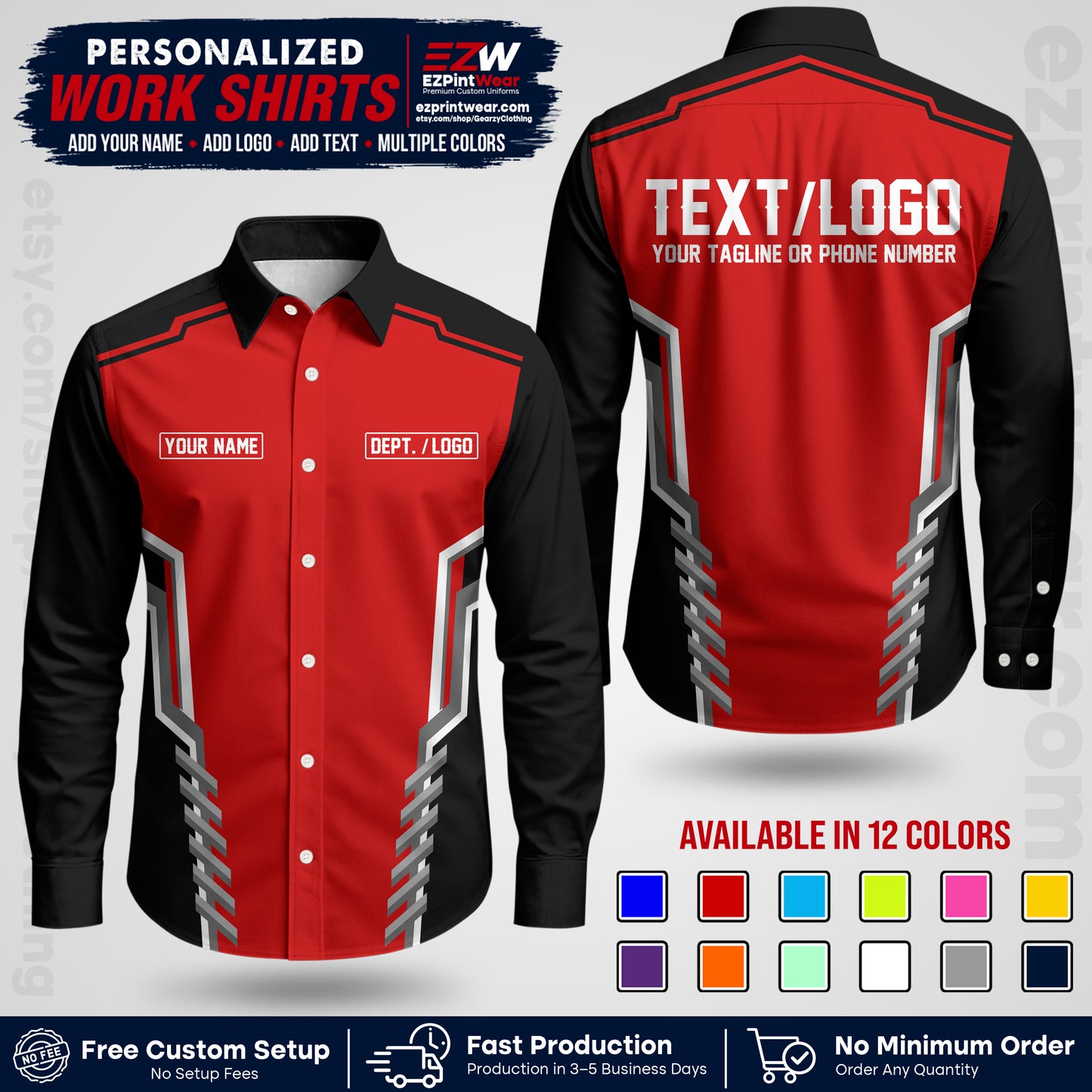 Custom All Over Print Work Uniform Shirt with Name, Logo & Text | Custom Hawaiian Shirt | Company Shirt | Employee Uniform UNF15