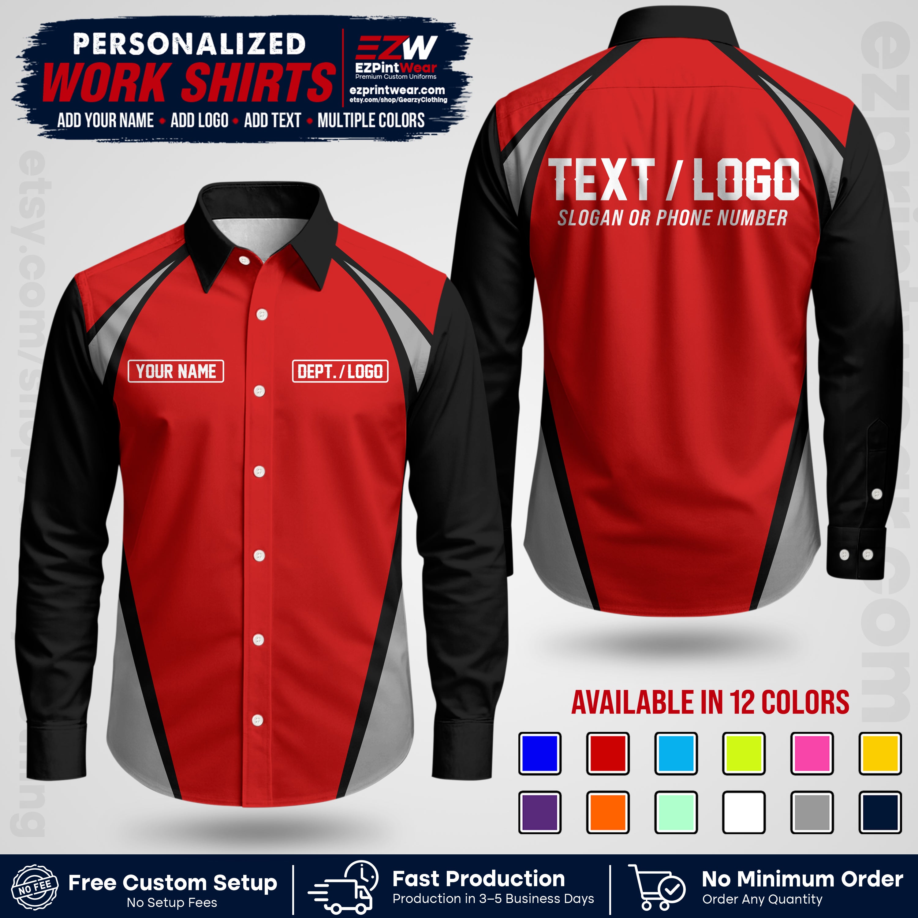 Custom All Over Print Work Uniform Shirt with Name, Logo & Text | Custom Hawaiian Shirt | Company Shirt | Employee Uniform UNF20