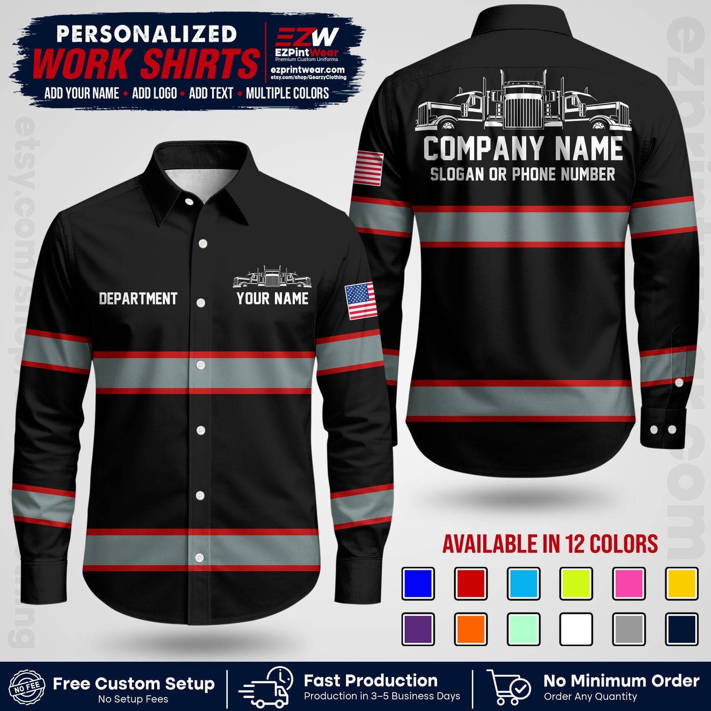 Personalized Truck Driver Workwear Uniform | Custom Safety Stripe Apparel | Non-Reflective Reflective Style Design TW04