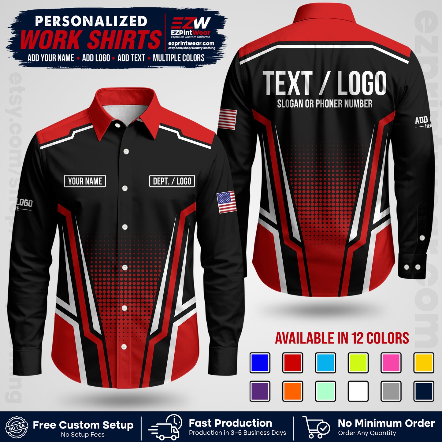 Custom All Over Print Work Uniform Shirt with Name, Logo & Text | Custom Hawaiian Shirt | Company Shirt | Employee Uniform UNF17