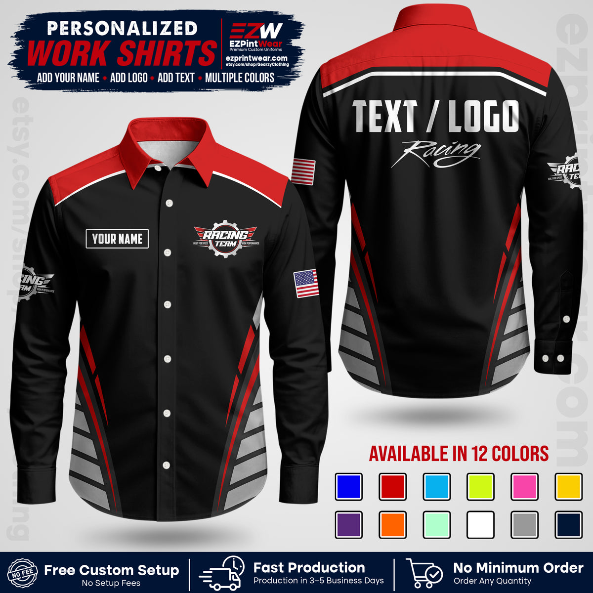 Custom Racing Shirt with Name, Logo & Text | Race Team Uniform | Crew Apparel RC19