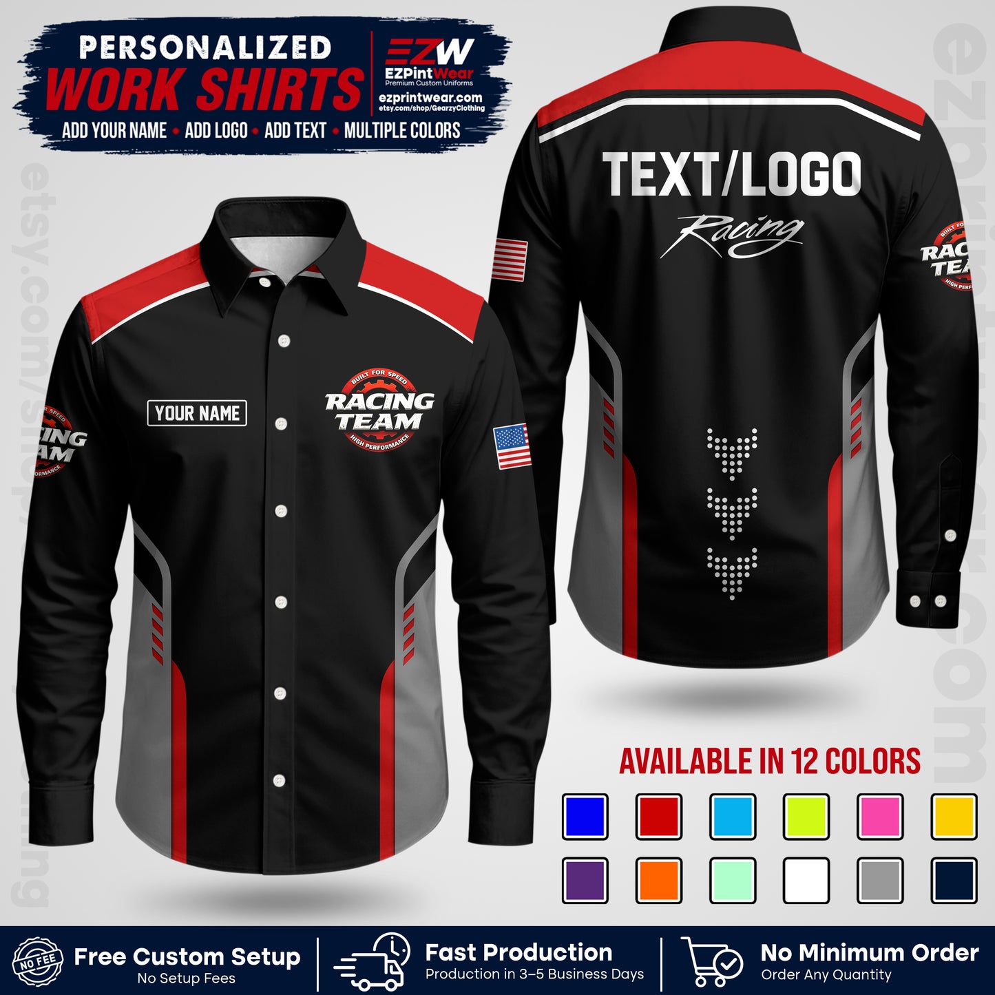 Custom Racing Shirt with Name, Logo & Text | Race Team Uniform | Crew Apparel RC09