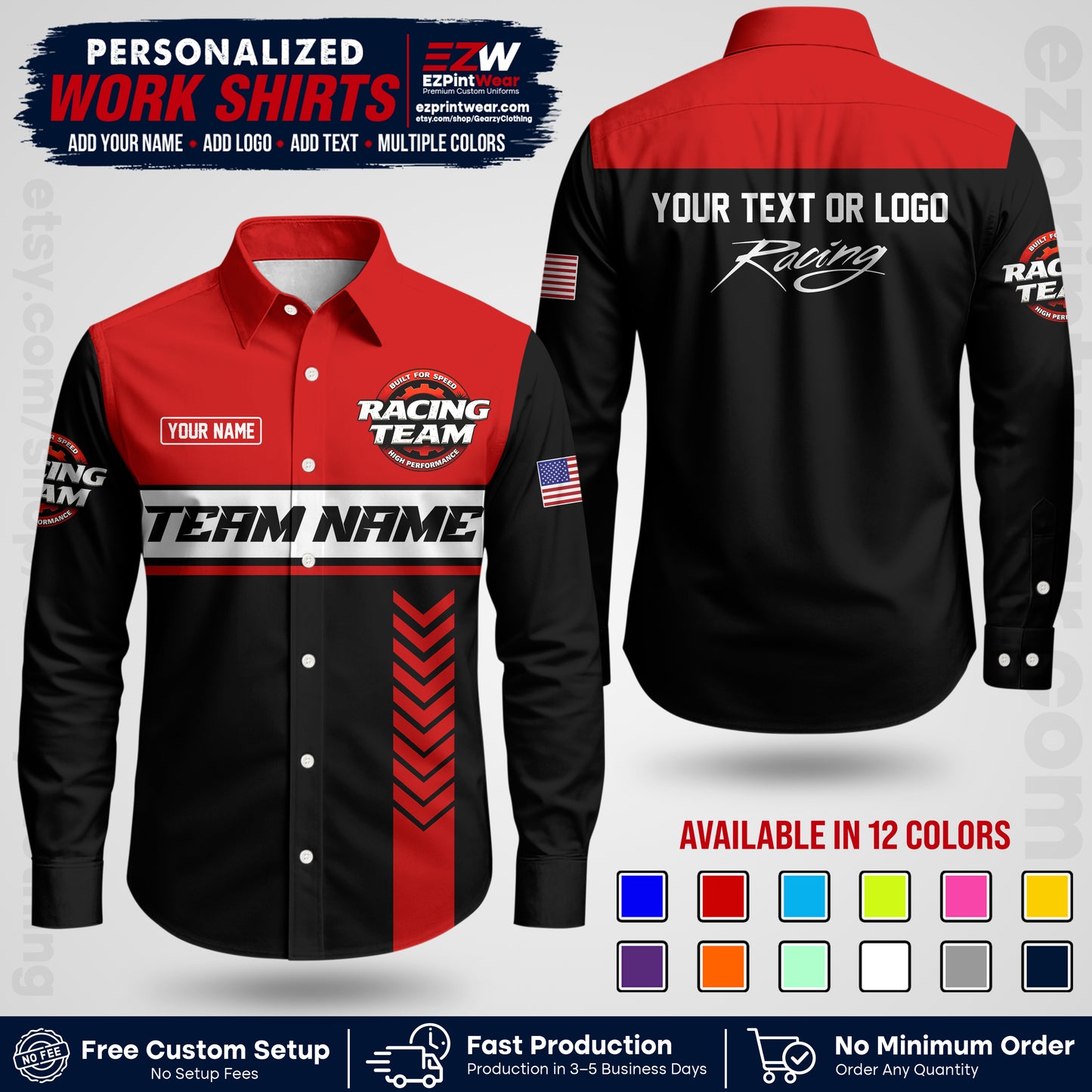 Custom Racing Shirt with Name, Logo & Text | Race Team Uniform | Crew Apparel RC02