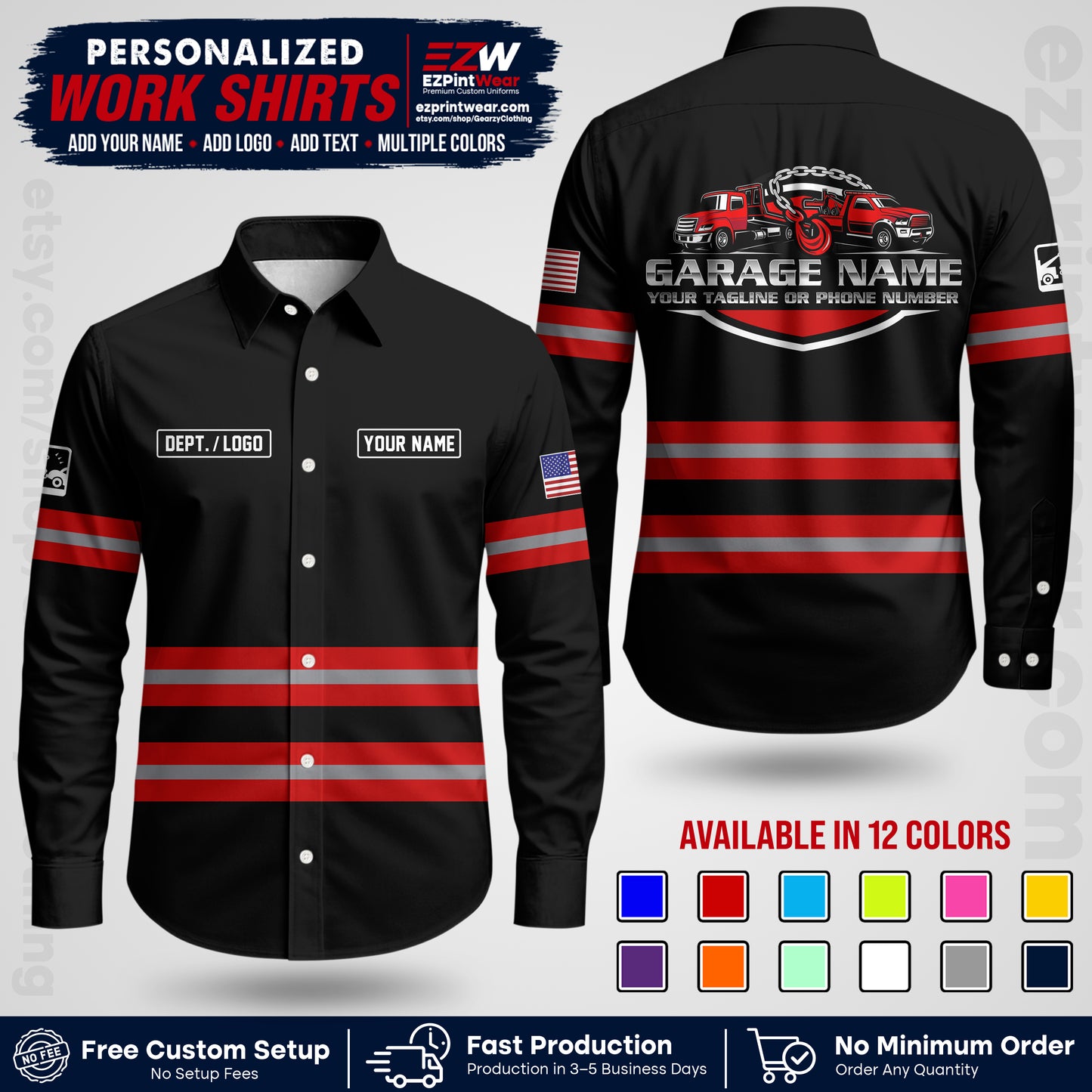 Custom Towing Workwear Uniform | Personalized Tow Truck Shirt | Non-Reflective Safety Stripe Apparel | Custom Towing Shirt | Tow Truck Apparel TW03
