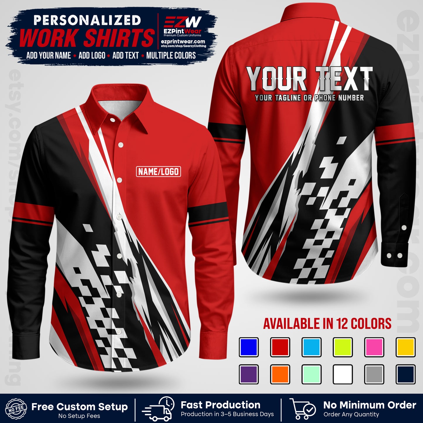 Custom Racing Shirt with Name, Logo & Text | Race Team Uniform | Crew Apparel RC04