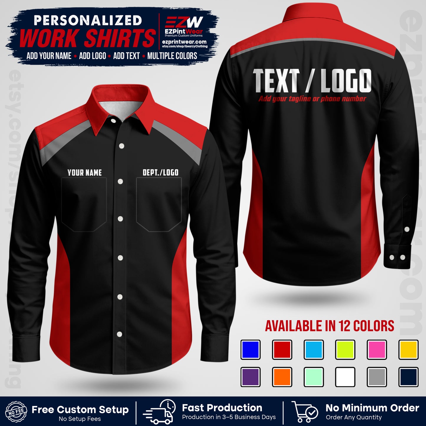 Custom All Over Print Work Uniform Shirt with Name, Logo & Text | Custom Hawaiian Shirt | Company Shirt | Employee Uniform UNF04