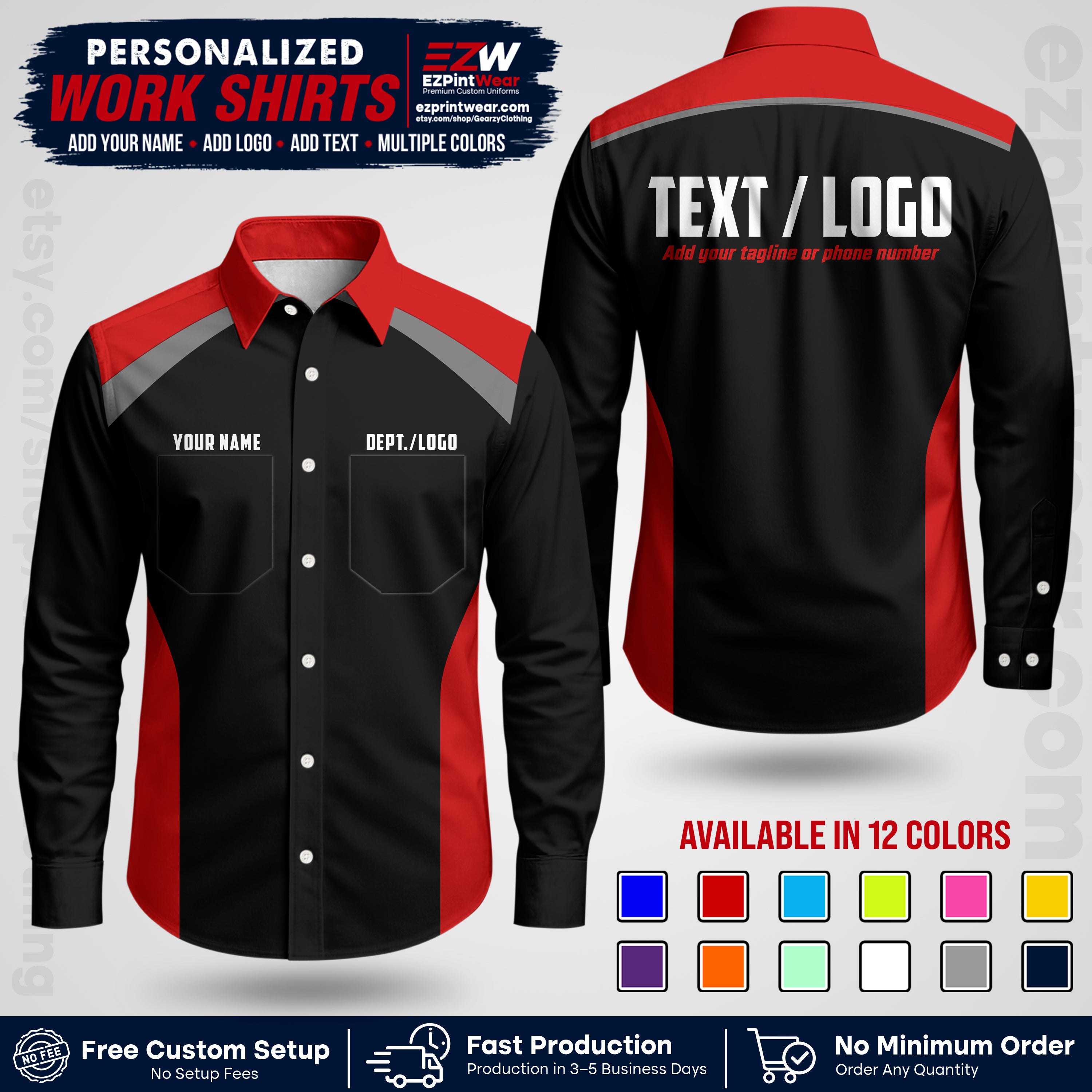 Custom All Over Print Work Uniform Shirt with Name, Logo & Text | Custom Hawaiian Shirt | Company Shirt | Employee Uniform UNF04