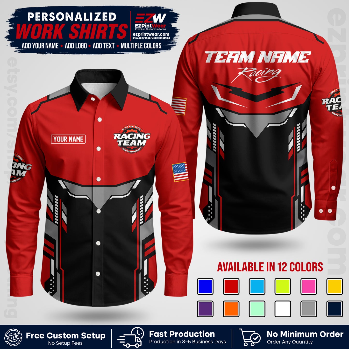 Custom Racing Shirt with Name, Logo & Text | Race Team Uniform | Crew Apparel RC11