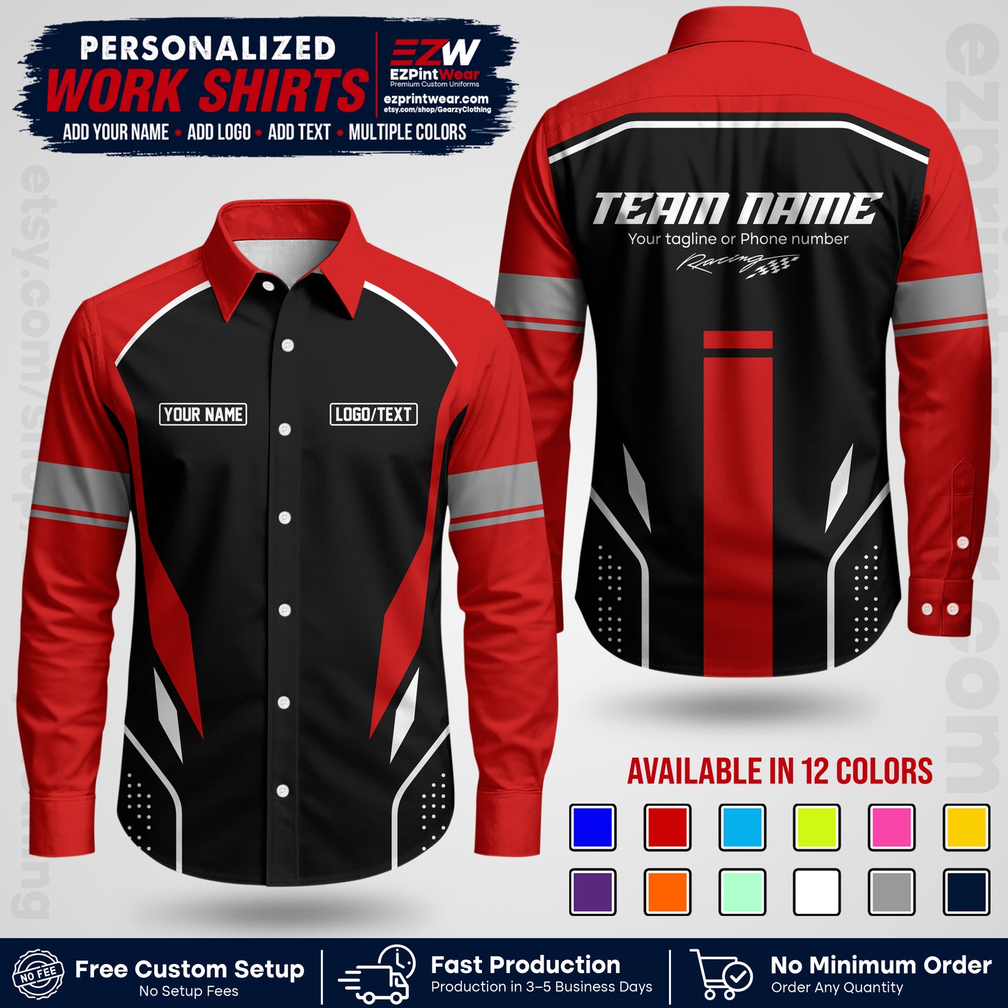 Custom Racing Shirt with Name, Logo & Text | Race Team Uniform | Crew Apparel RC06
