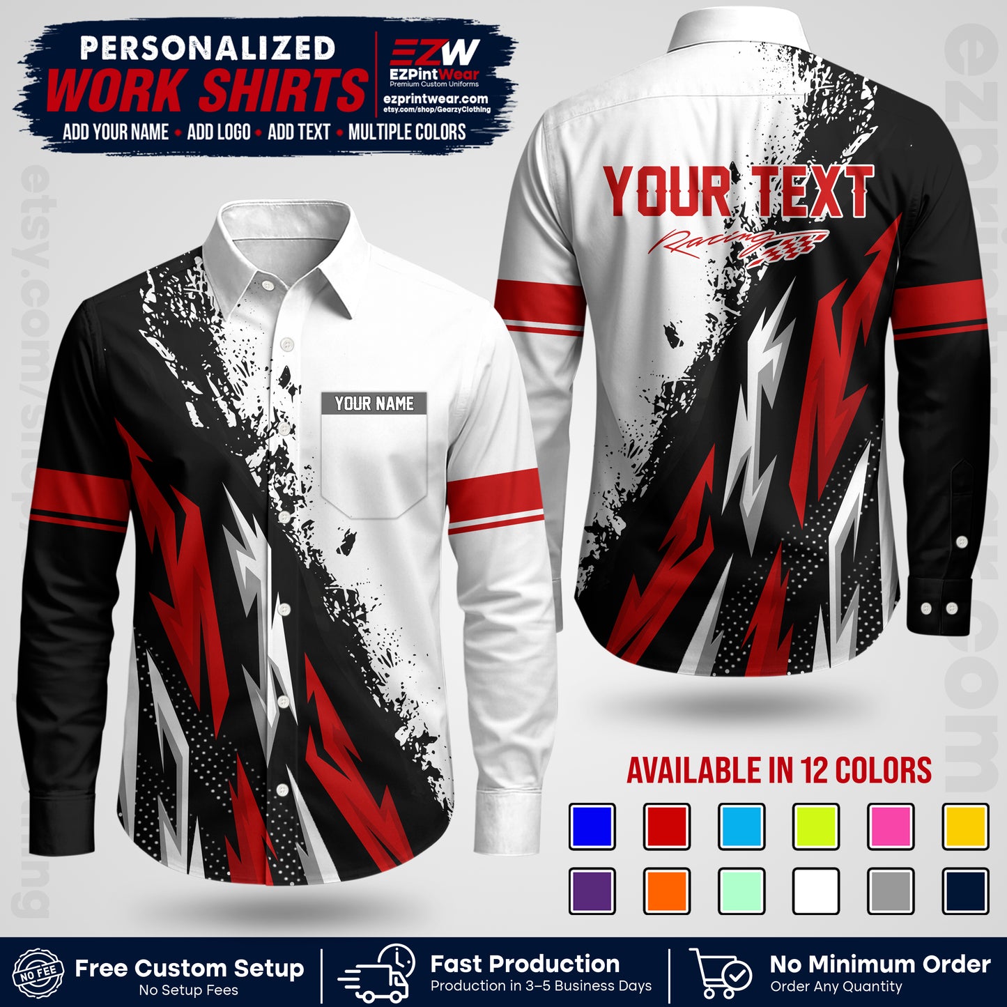 Custom Racing Shirt with Name, Logo & Text | Race Team Uniform | Crew Apparel RC08