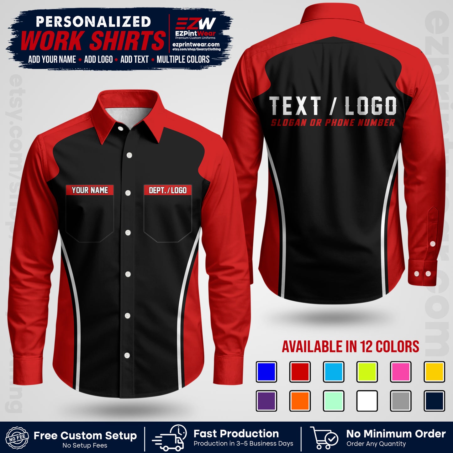 Custom All Over Print Work Uniform Shirt with Name, Logo & Text | Custom Hawaiian Shirt | Company Shirt | Employee Uniform UNF16