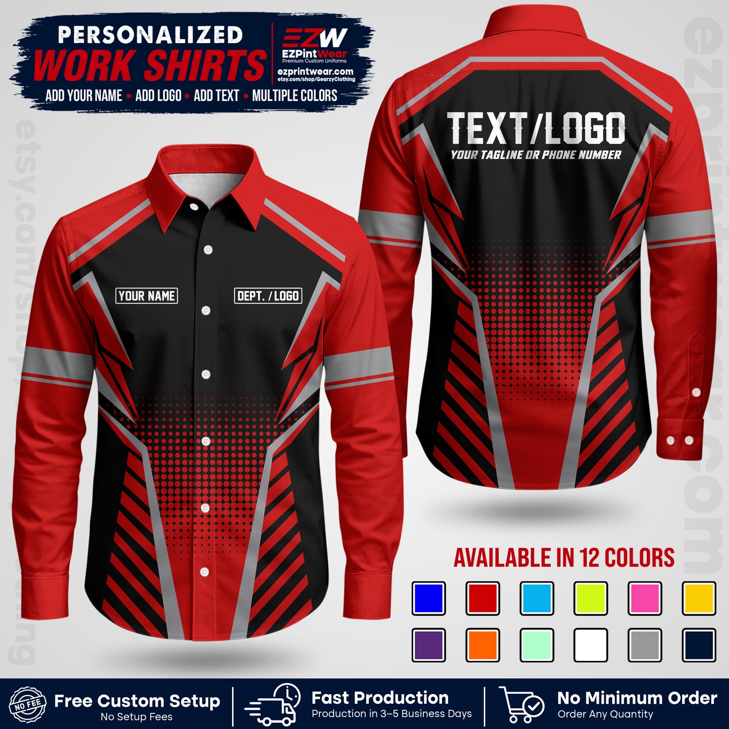 Custom All Over Print Work Uniform Shirt with Name, Logo & Text | Custom Hawaiian Shirt | Company Shirt | Employee Uniform UNF14
