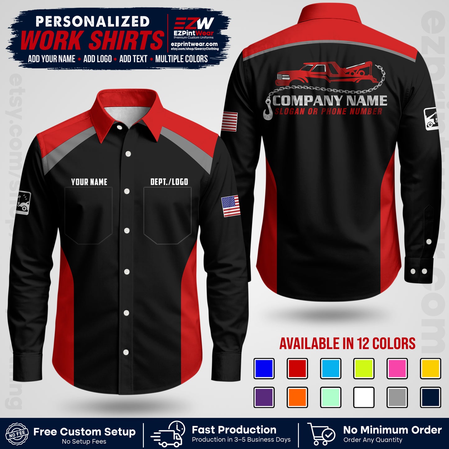 Custom Towing Shirt with Name, Logo & Text | Towing Company Uniform | Workwear TW01
