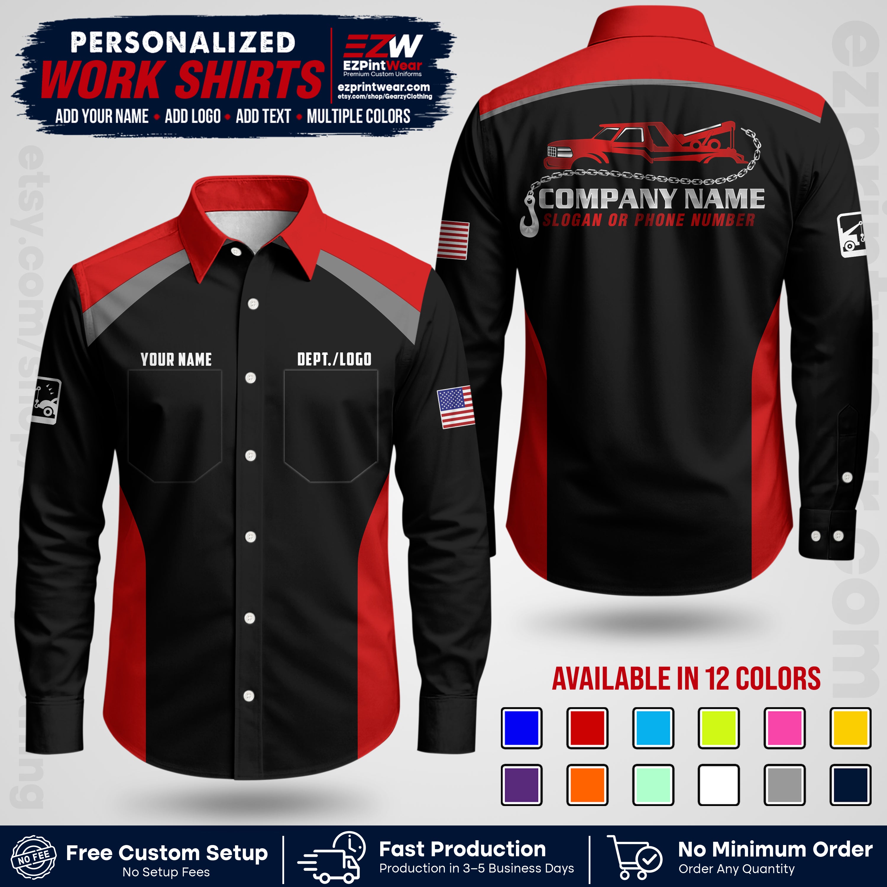 Custom Towing Shirt with Name, Logo & Text | Towing Company Uniform | Workwear TW01