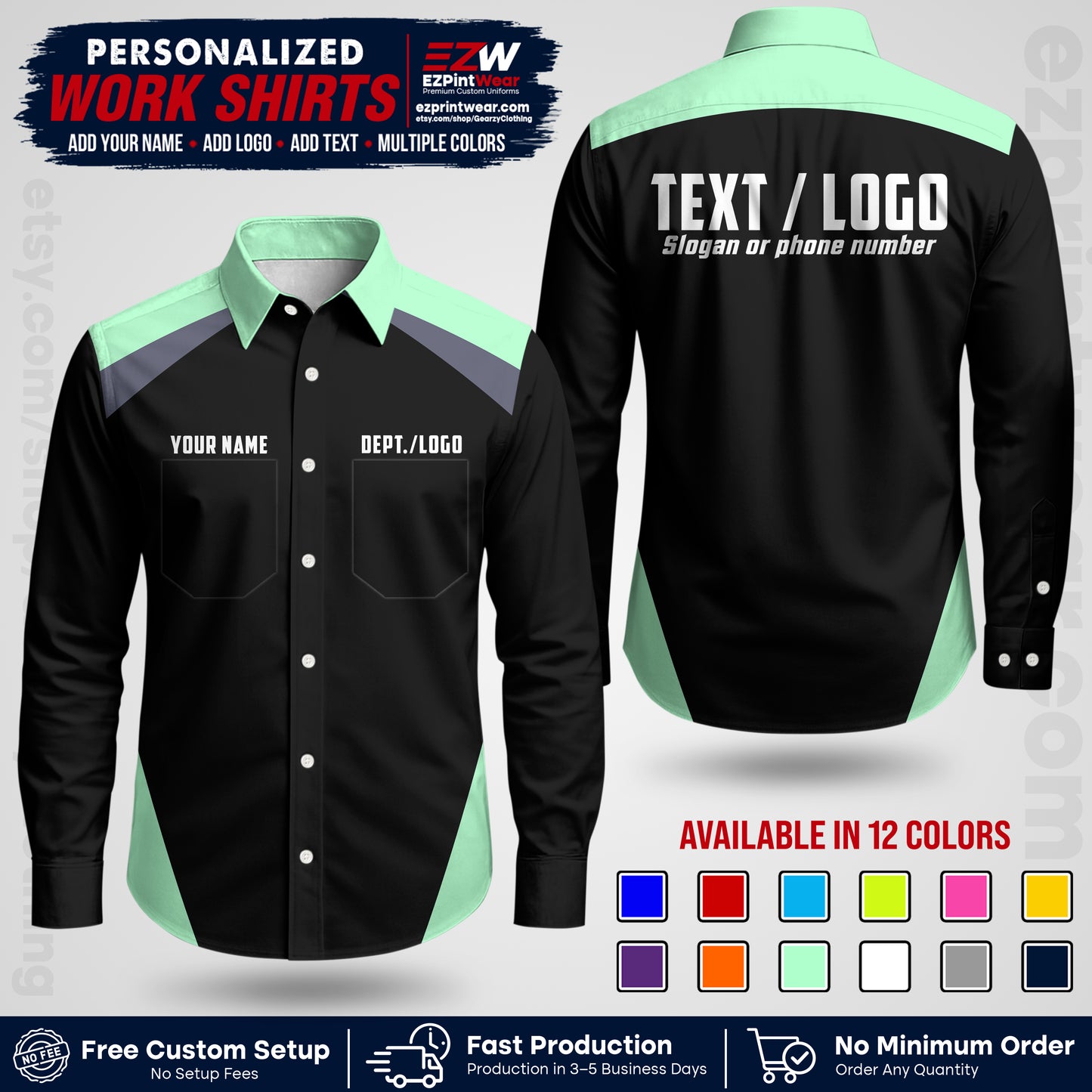 Custom All Over Print Work Uniform Shirt with Name, Logo & Text | Custom Hawaiian Shirt | Company Shirt | Employee Uniform UNF02