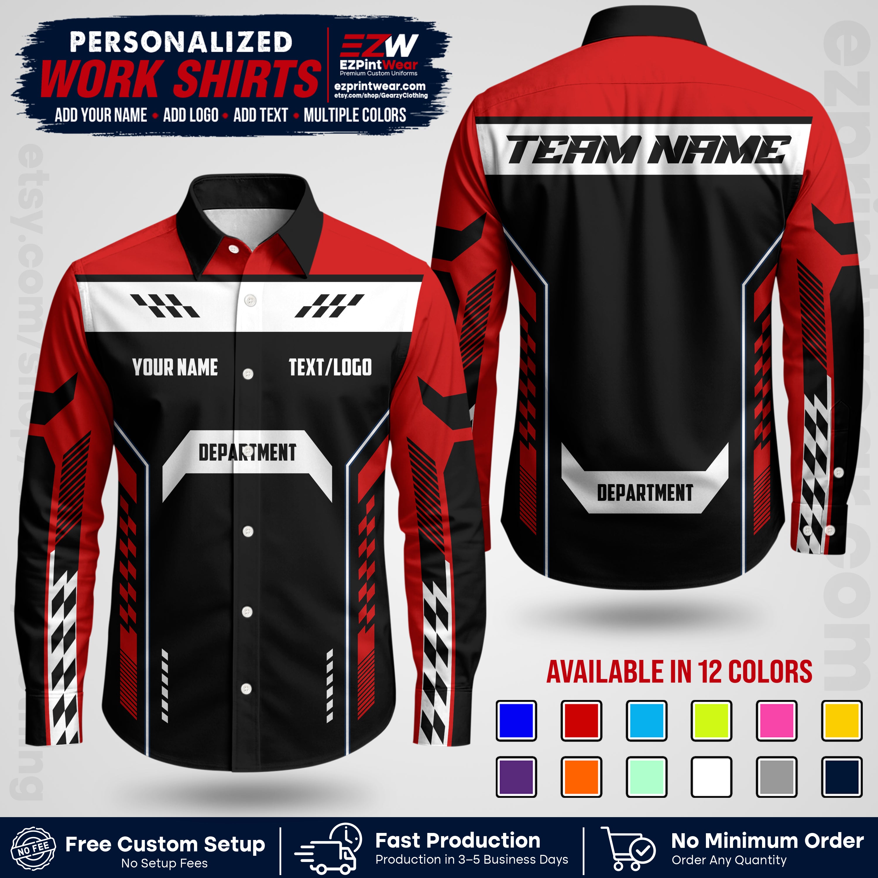 Custom All Over Print Work Uniform Shirt with Name, Logo & Text | Custom Hawaiian Shirt | Company Shirt | Employee Uniform UNF18