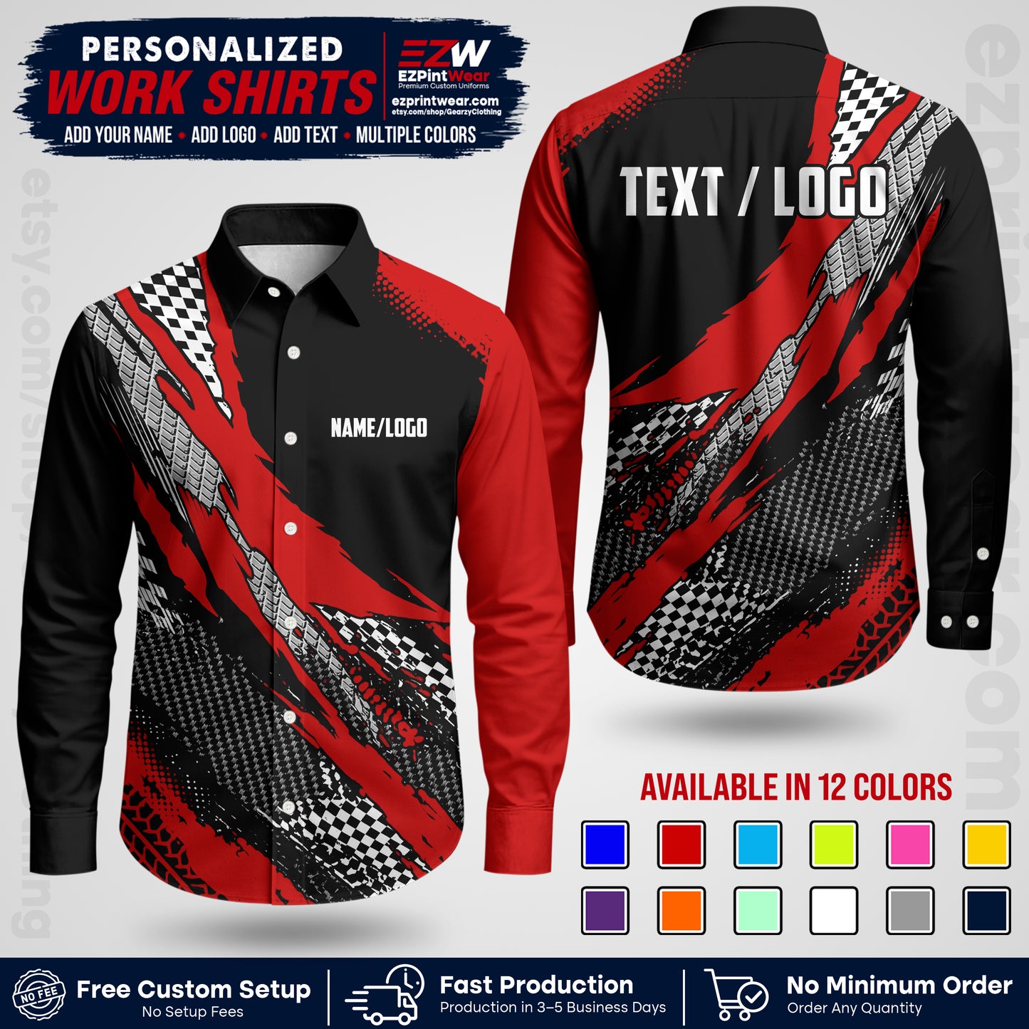 Custom Racing Shirt with Name, Logo & Text | Race Team Uniform | Crew Apparel RC05