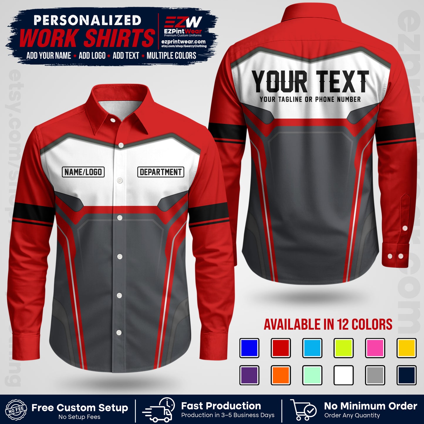 Custom All Over Print Work Uniform Shirt with Name, Logo & Text | Custom Hawaiian Shirt | Company Shirt | Employee Uniform UNF05