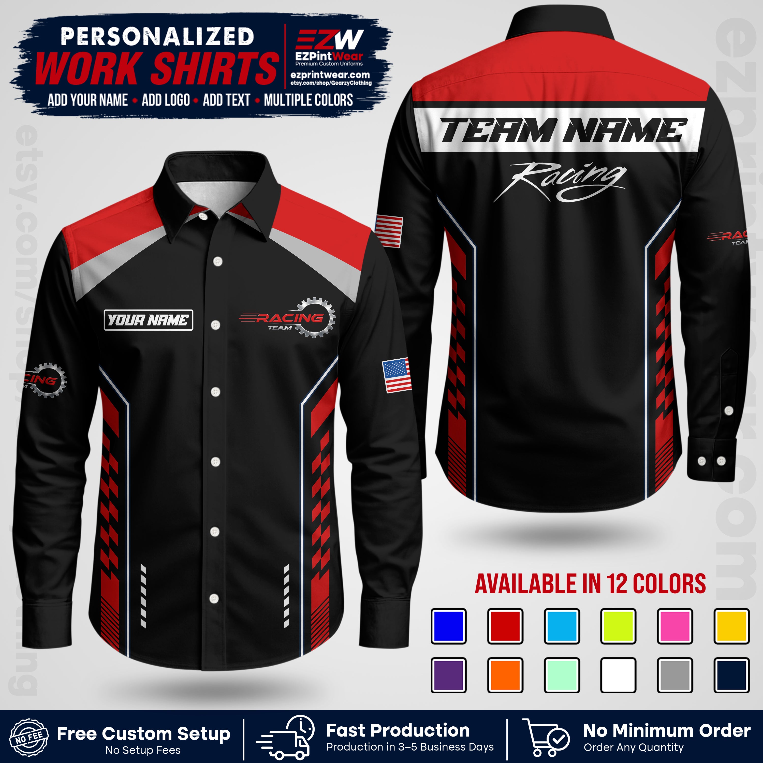 Custom Racing Shirt with Name, Logo & Text | Race Team Uniform | Crew Apparel RC13