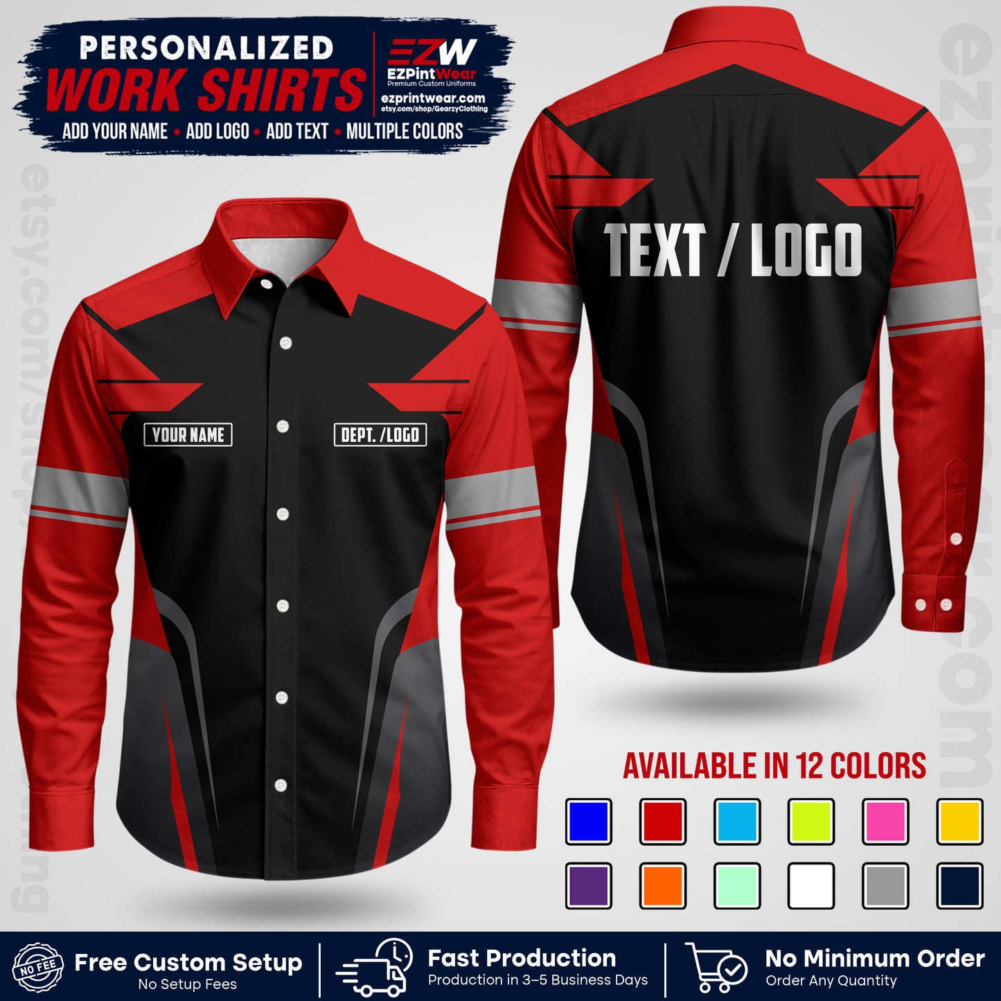 Custom All Over Print Work Uniform Shirt with Name, Logo & Text | Custom Hawaiian Shirt | Company Shirt | Employee Uniform UNF01