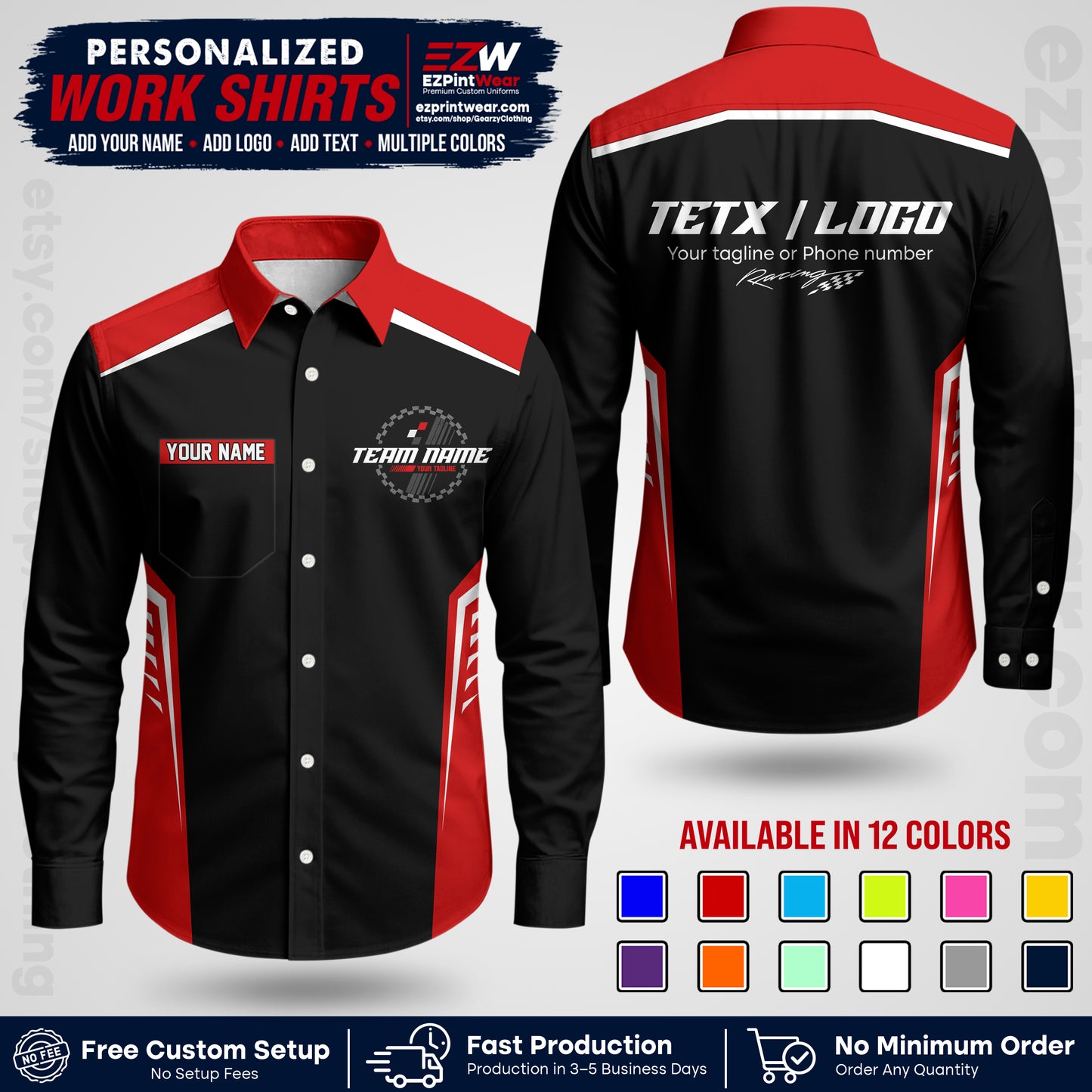 Custom Racing Shirt with Name, Logo & Text | Race Team Uniform | Crew Apparel RC07