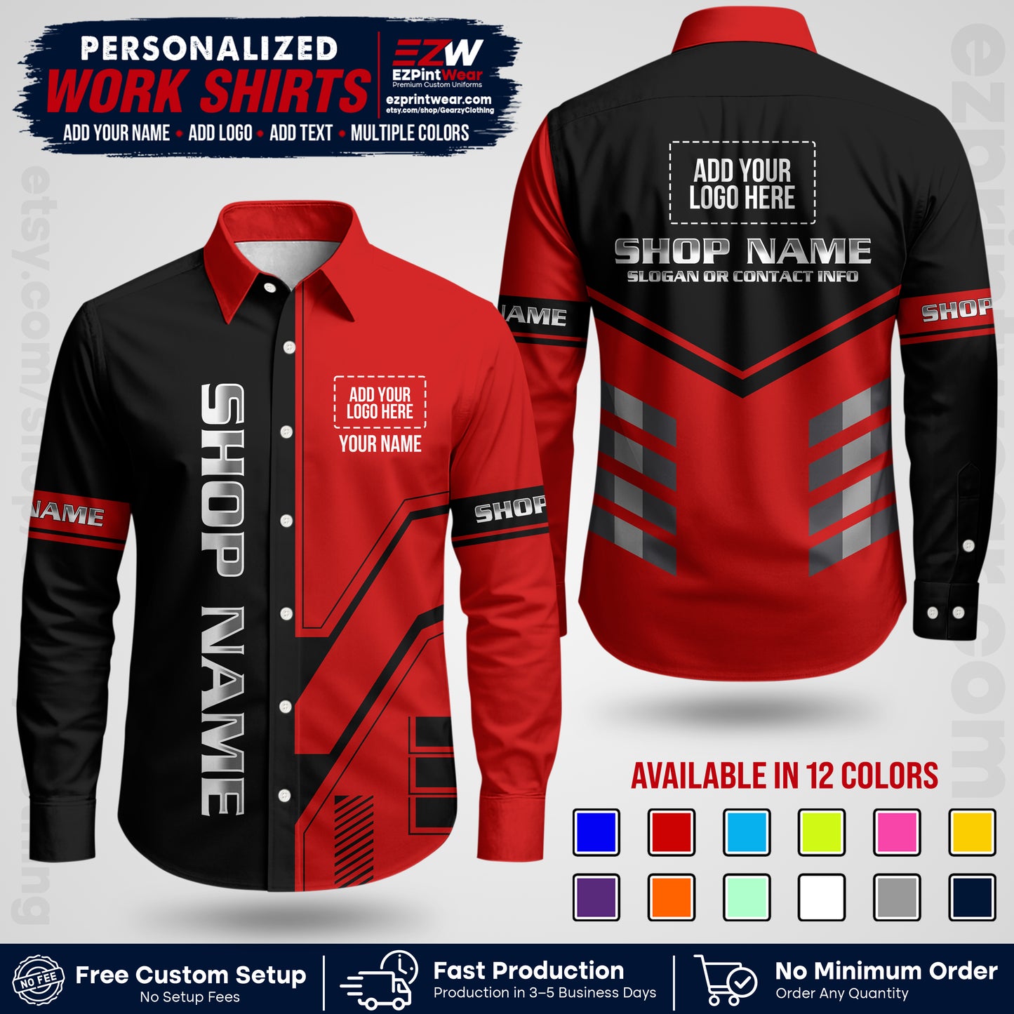 Custom All Over Print Work Uniform Shirt with Name, Logo & Text | Custom Hawaiian Shirt | Company Shirt | Employee Uniform UNF11