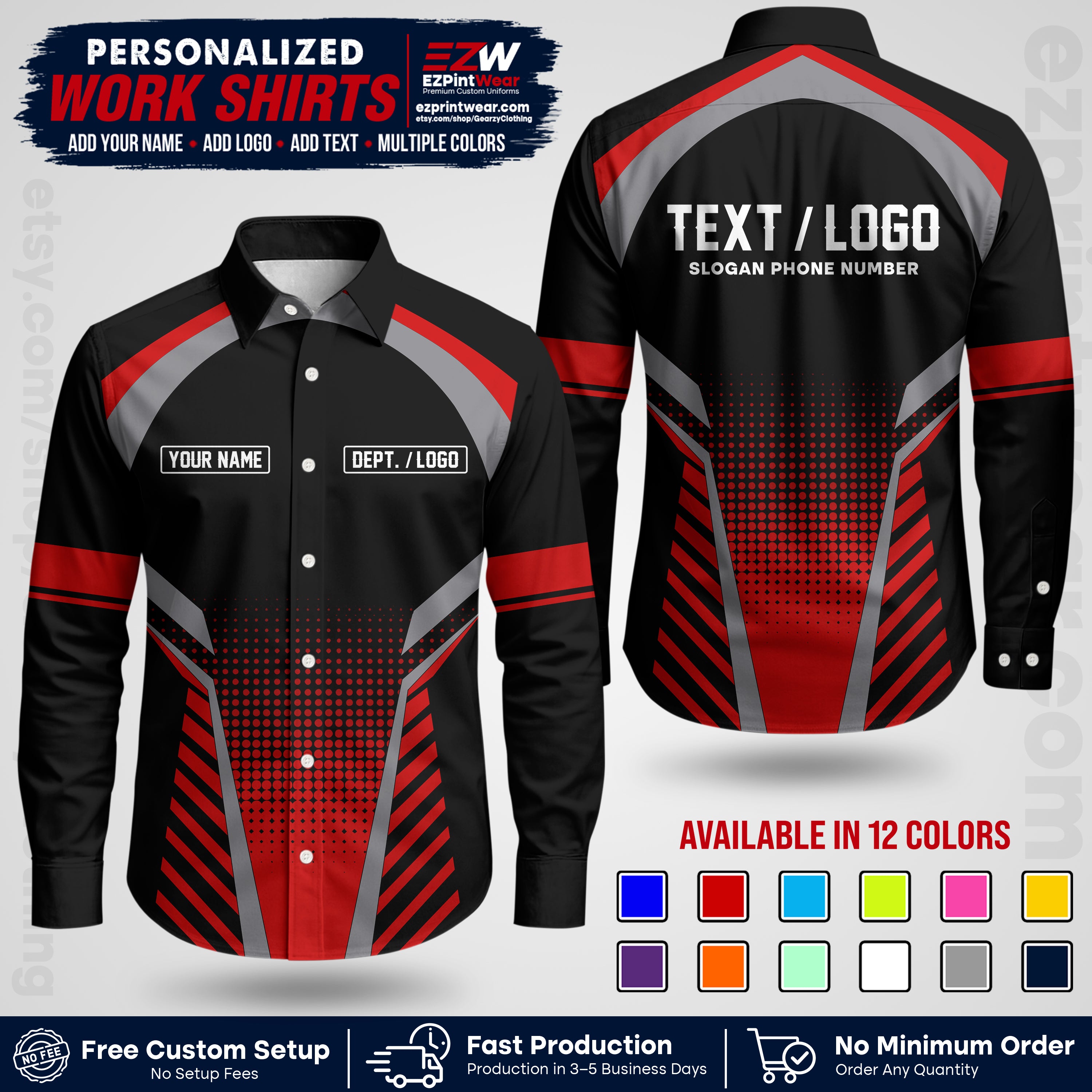 Custom All Over Print Work Uniform Shirt with Name, Logo & Text | Custom Hawaiian Shirt | Company Shirt | Employee Uniform UNF19