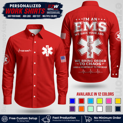 Custom EMS Shirt with Name, Logo & Text | EMS Team Uniform | First Responder Workwear EMSU05
