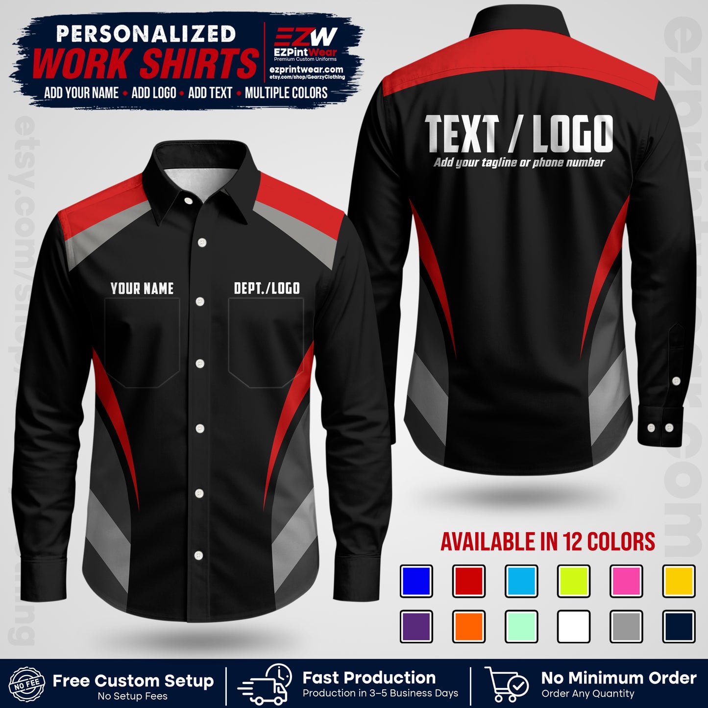 Custom All Over Print Work Uniform Shirt with Name, Logo & Text | Custom Hawaiian Shirt | Company Shirt | Employee Uniform UNF03