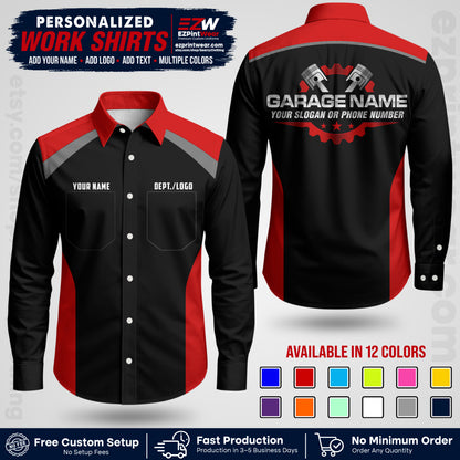 Custom Mechanic Work Shirt with Name, Logo & Text | Auto Shop Uniform | Workwear MCN 06