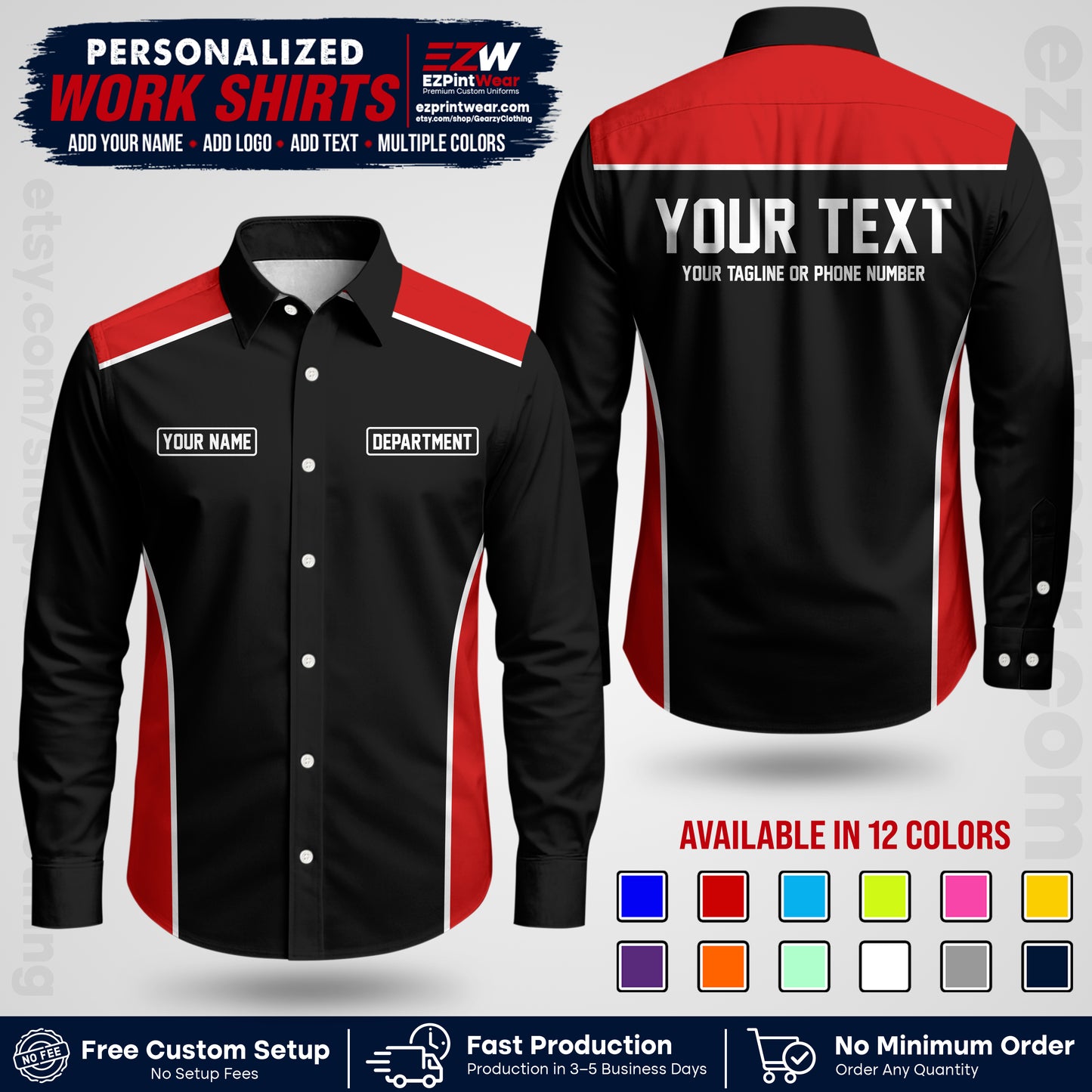 Custom All Over Print Work Uniform Shirt with Name, Logo & Text | Custom Hawaiian Shirt | Company Shirt | Employee Uniform UNF12