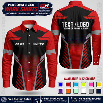 Custom All Over Print Work Uniform Shirt with Name, Logo & Text | Custom Hawaiian Shirt | Company Shirt | Employee Uniform UNF06