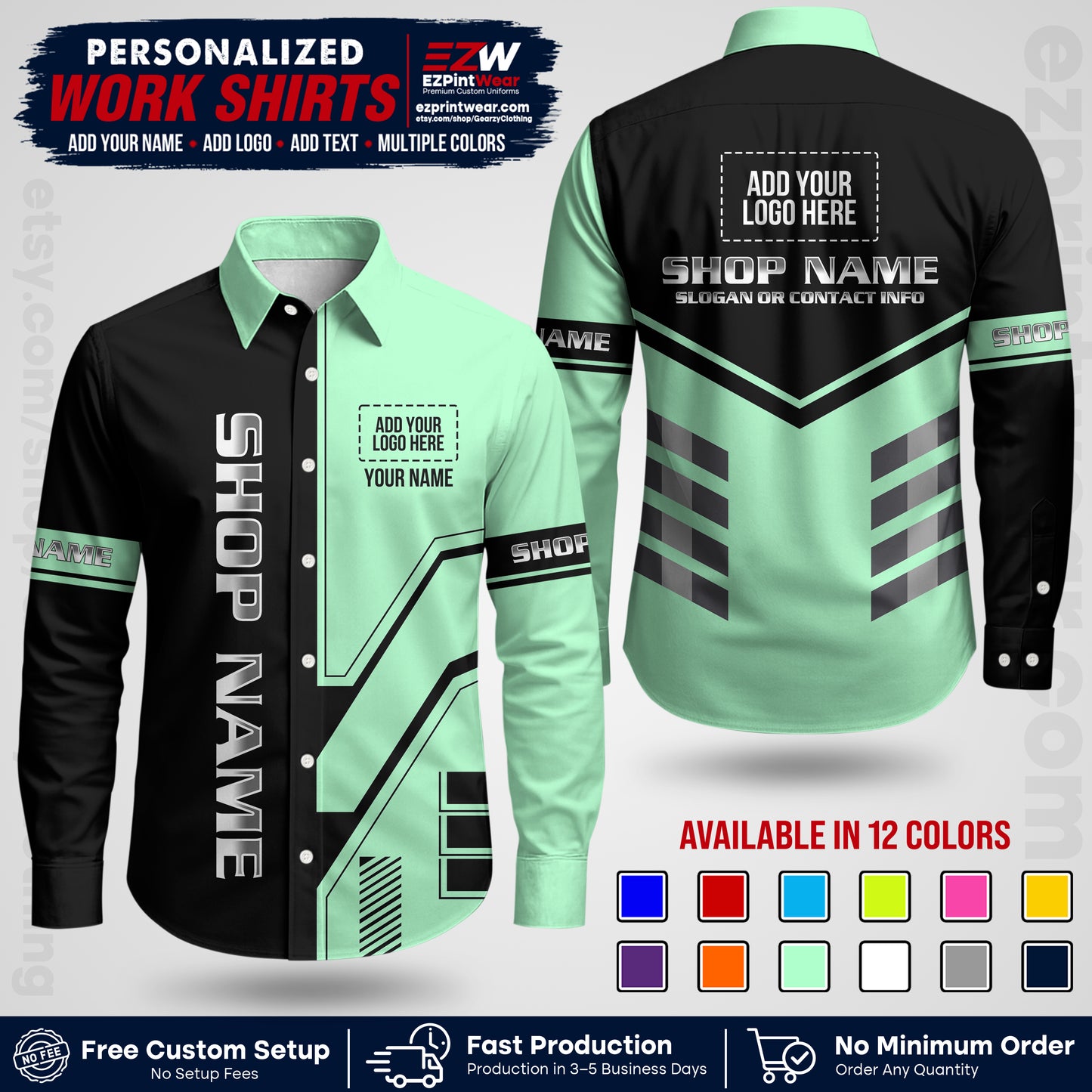 Custom All Over Print Work Uniform Shirt with Name, Logo & Text | Custom Hawaiian Shirt | Company Shirt | Employee Uniform UNF11