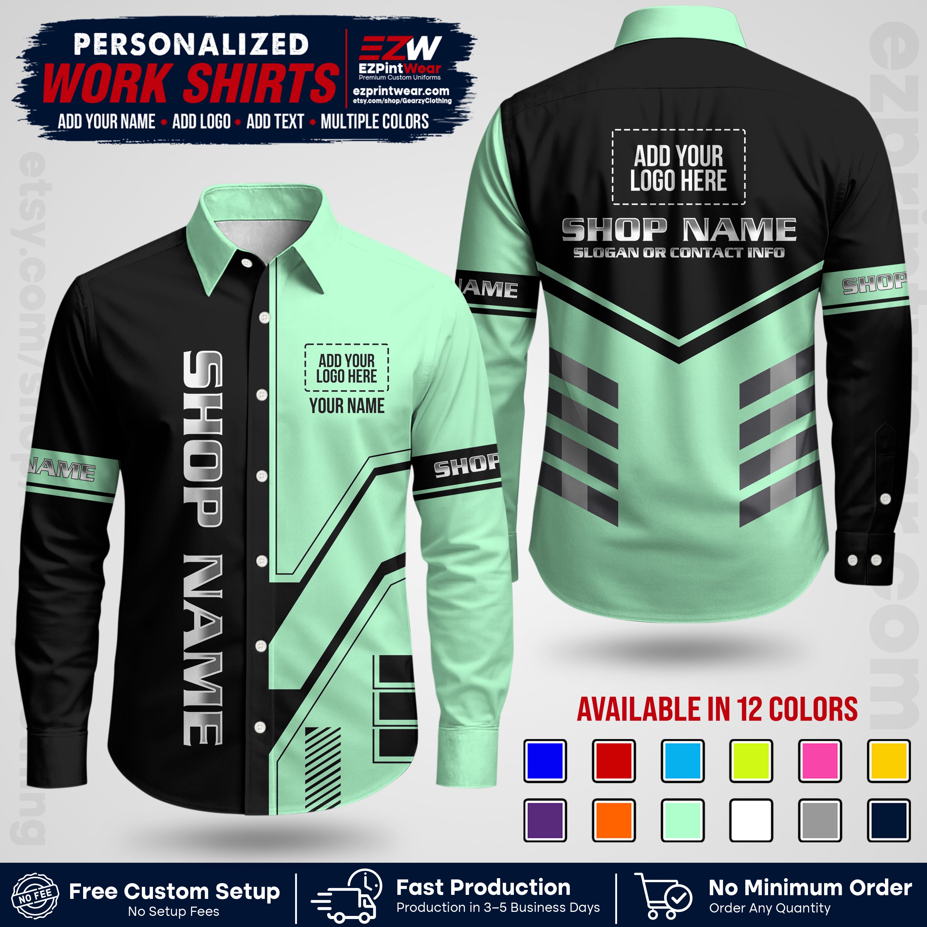 Custom All Over Print Work Uniform Shirt with Name, Logo & Text | Custom Hawaiian Shirt | Company Shirt | Employee Uniform UNF11