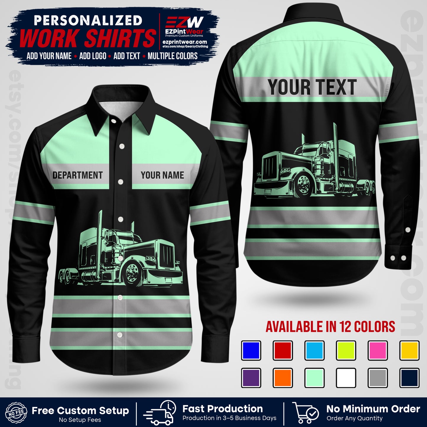 Personalized Truck Driver Workwear Uniform | Custom Safety Stripe Apparel | Non-Reflective Reflective Style Design TW02
