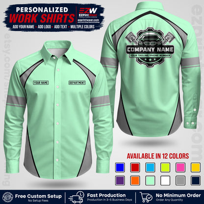 Custom Mechanic Work Shirt with Name, Logo & Text | Auto Shop Uniform | Workwear MCN 09