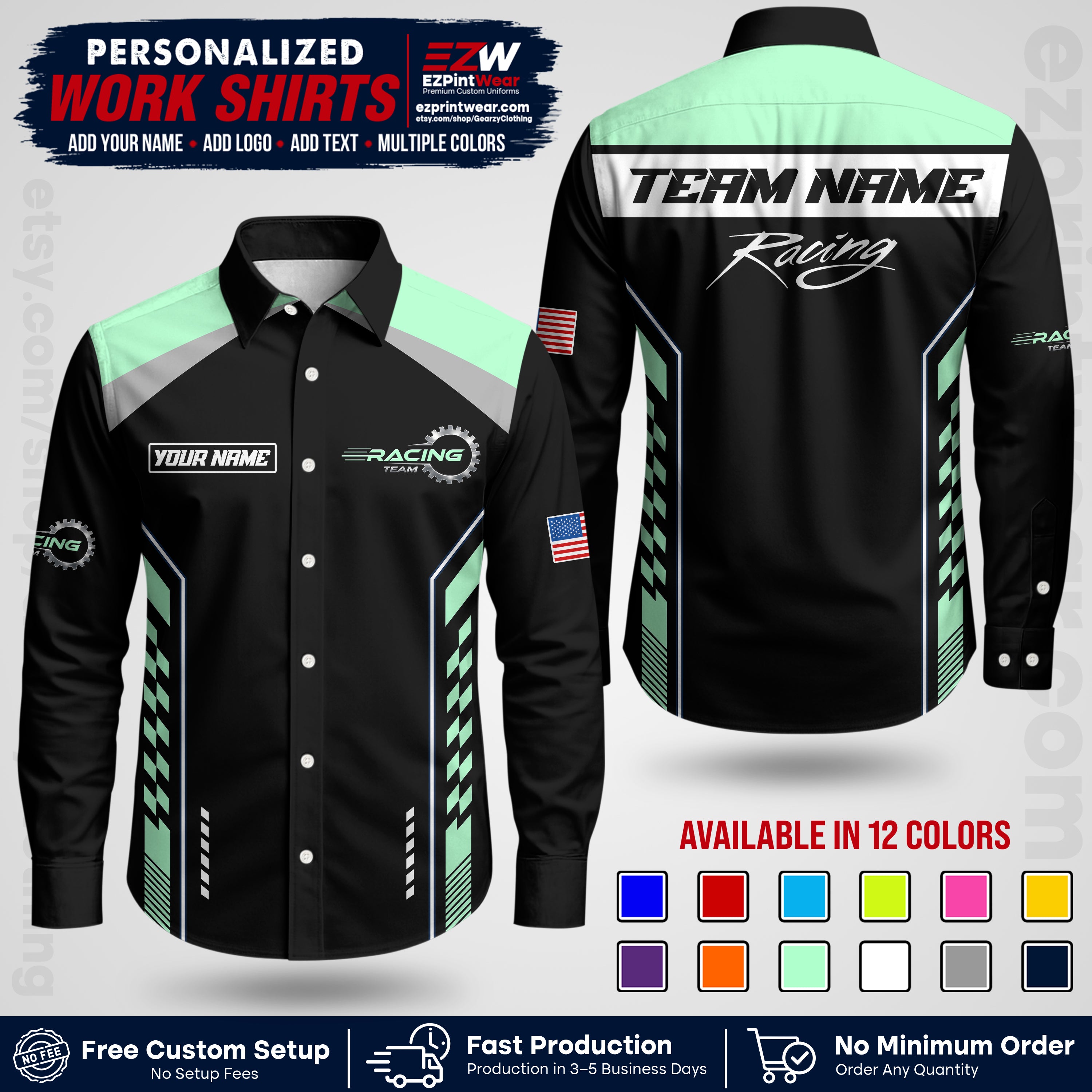 Custom Racing Shirt with Name, Logo & Text | Race Team Uniform | Crew Apparel RC13