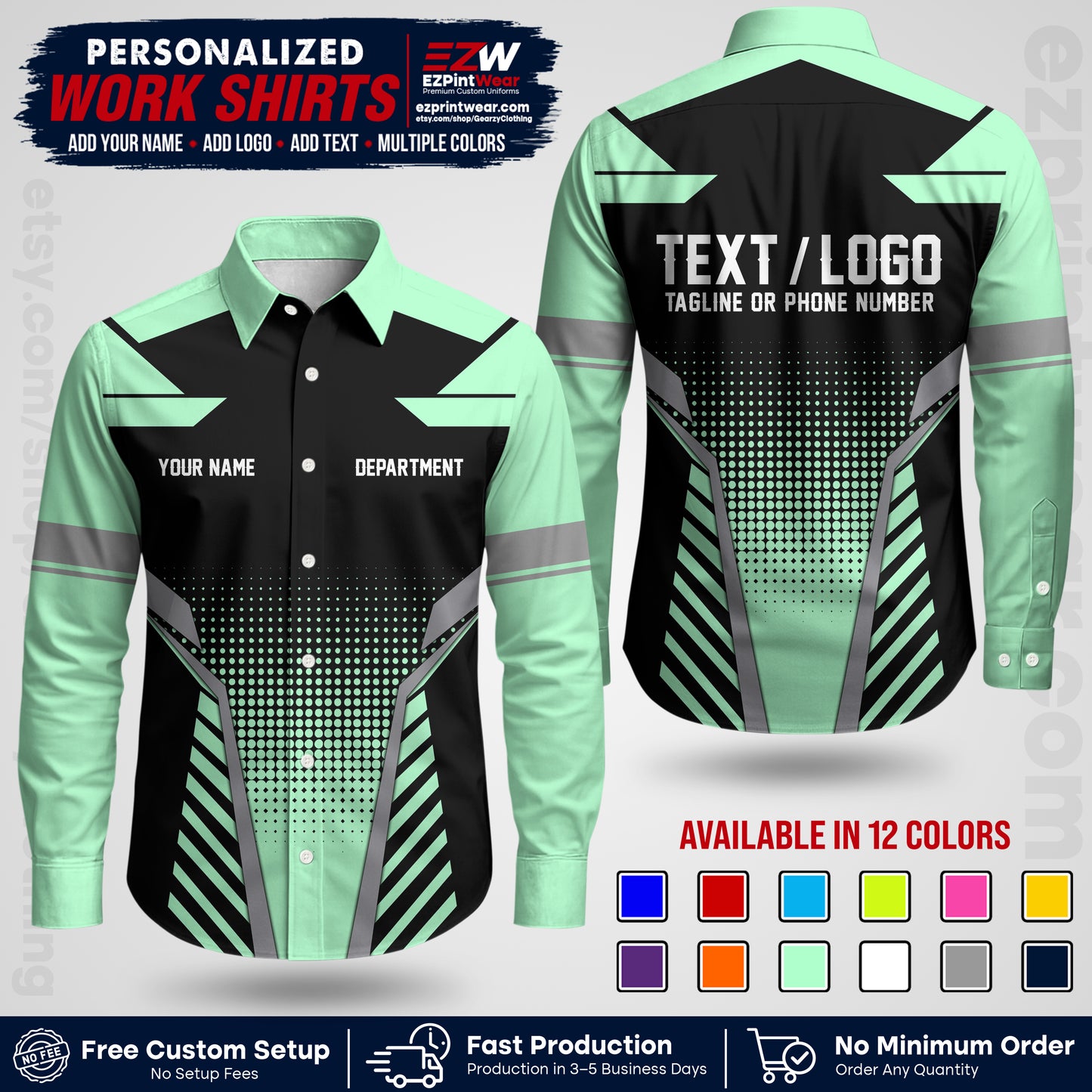 Custom All Over Print Work Uniform Shirt with Name, Logo & Text | Custom Hawaiian Shirt | Company Shirt | Employee Uniform UNF06