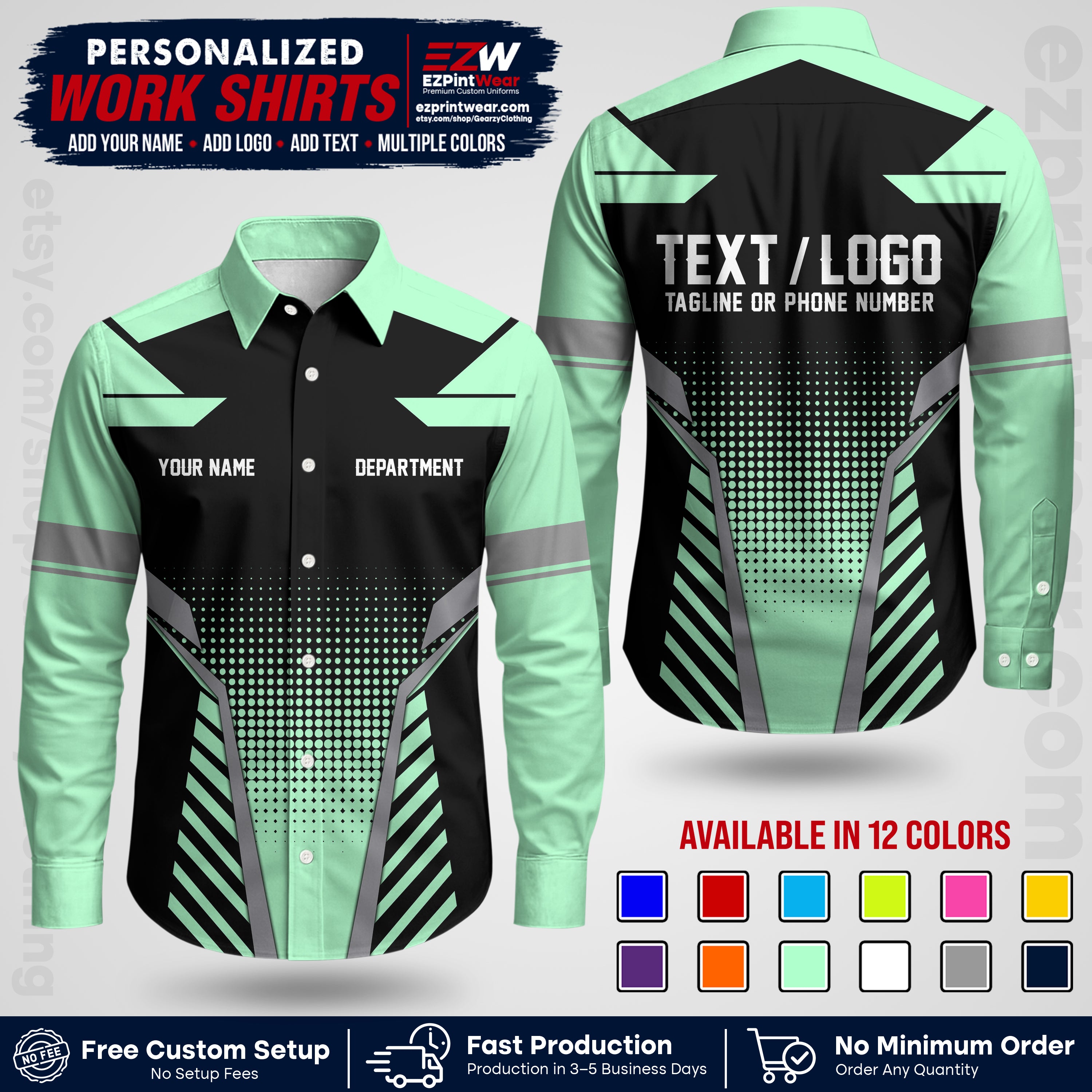 Custom All Over Print Work Uniform Shirt with Name, Logo & Text | Custom Hawaiian Shirt | Company Shirt | Employee Uniform UNF06