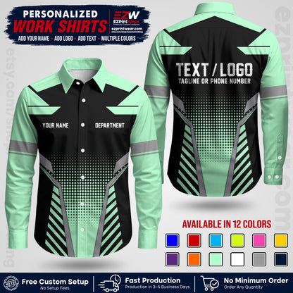 Custom All Over Print Work Uniform Shirt with Name, Logo & Text | Custom Hawaiian Shirt | Company Shirt | Employee Uniform UNF06