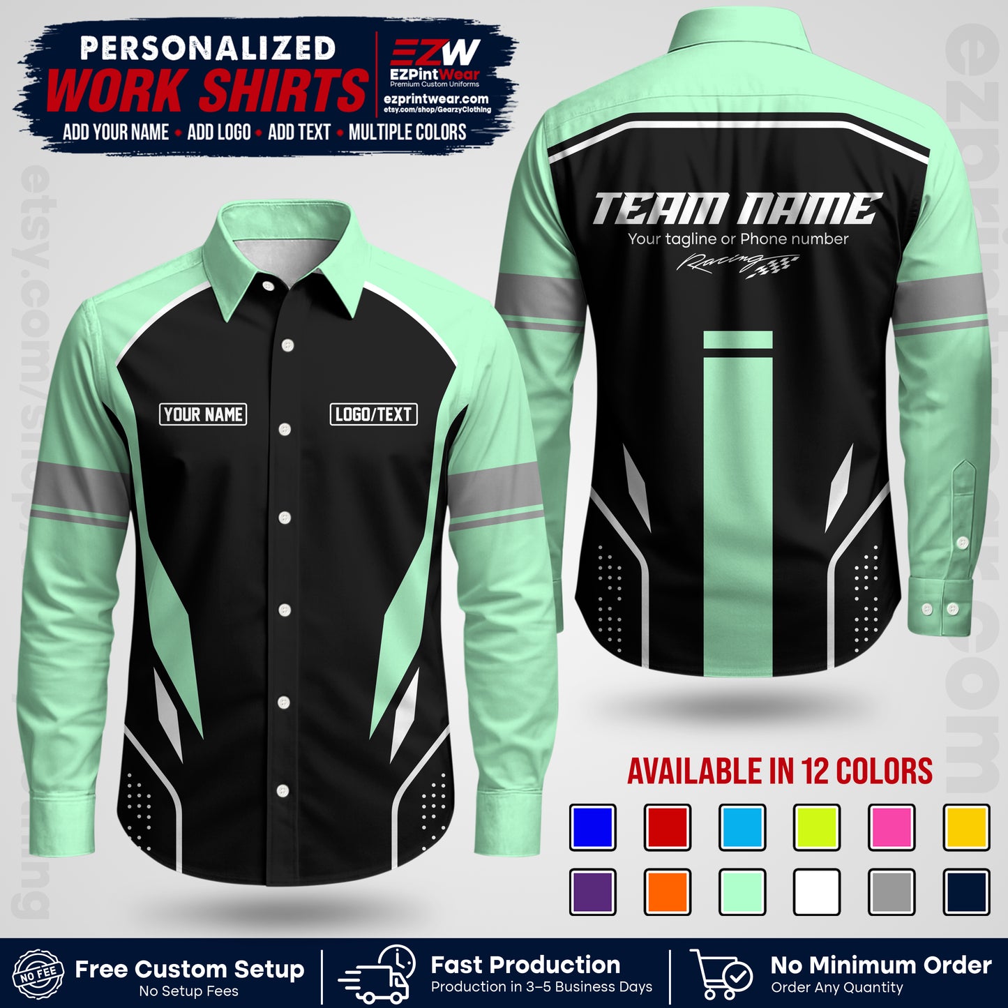 Custom Racing Shirt with Name, Logo & Text | Race Team Uniform | Crew Apparel RC06
