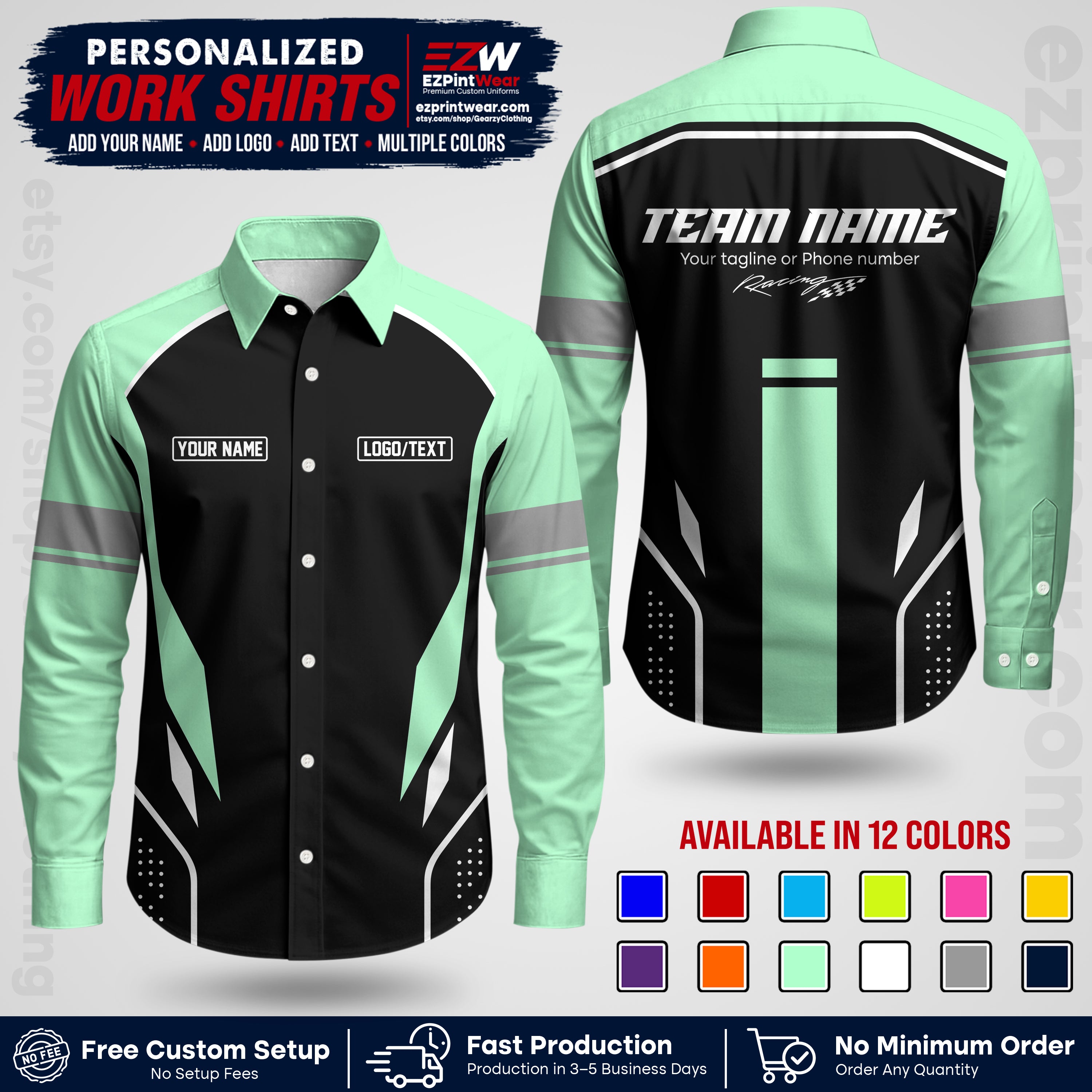Custom Racing Shirt with Name, Logo & Text | Race Team Uniform | Crew Apparel RC06