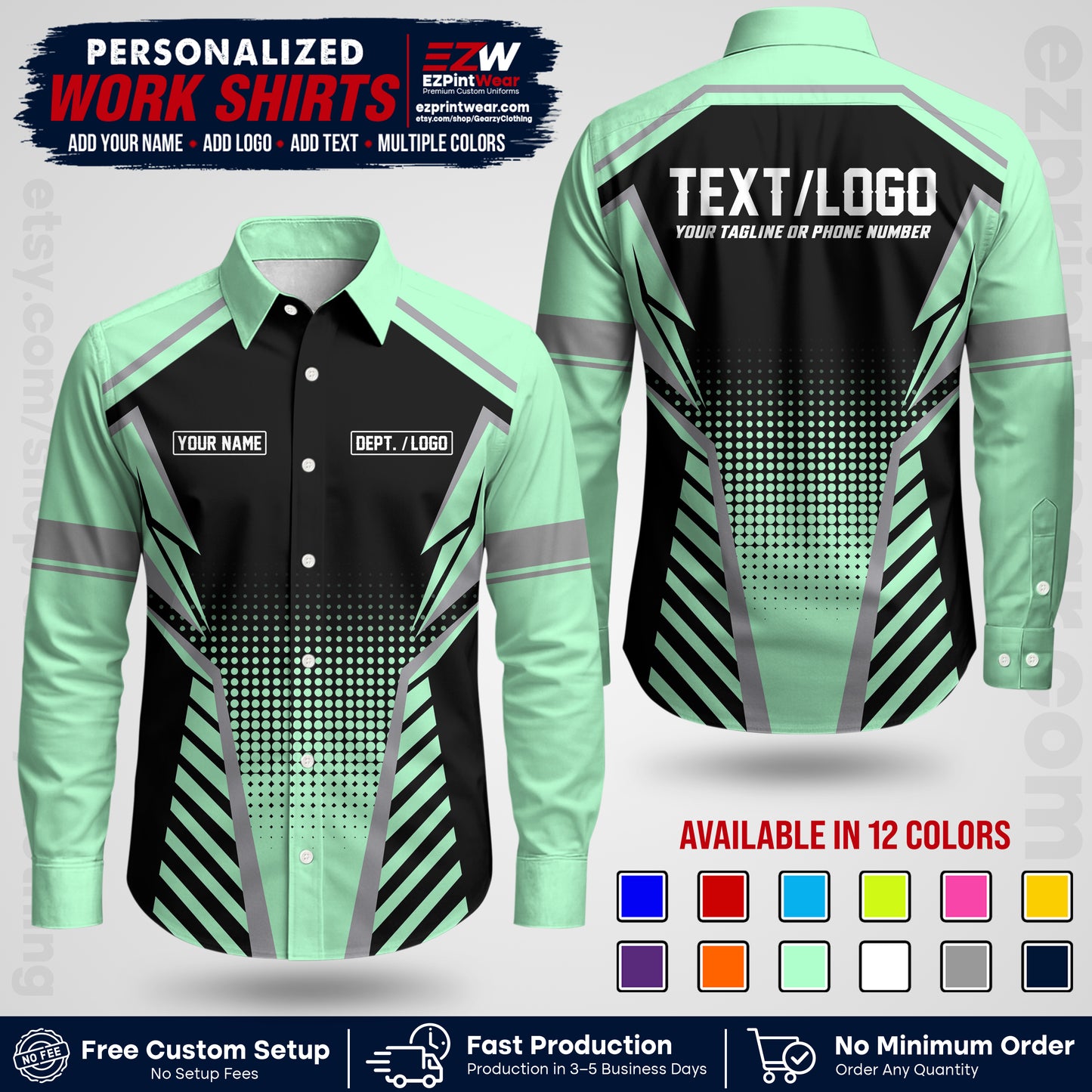 Custom All Over Print Work Uniform Shirt with Name, Logo & Text | Custom Hawaiian Shirt | Company Shirt | Employee Uniform UNF13