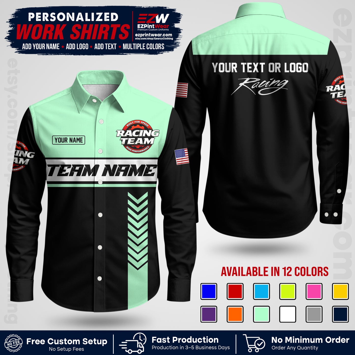 Custom Racing Shirt with Name, Logo & Text | Race Team Uniform | Crew Apparel RC02