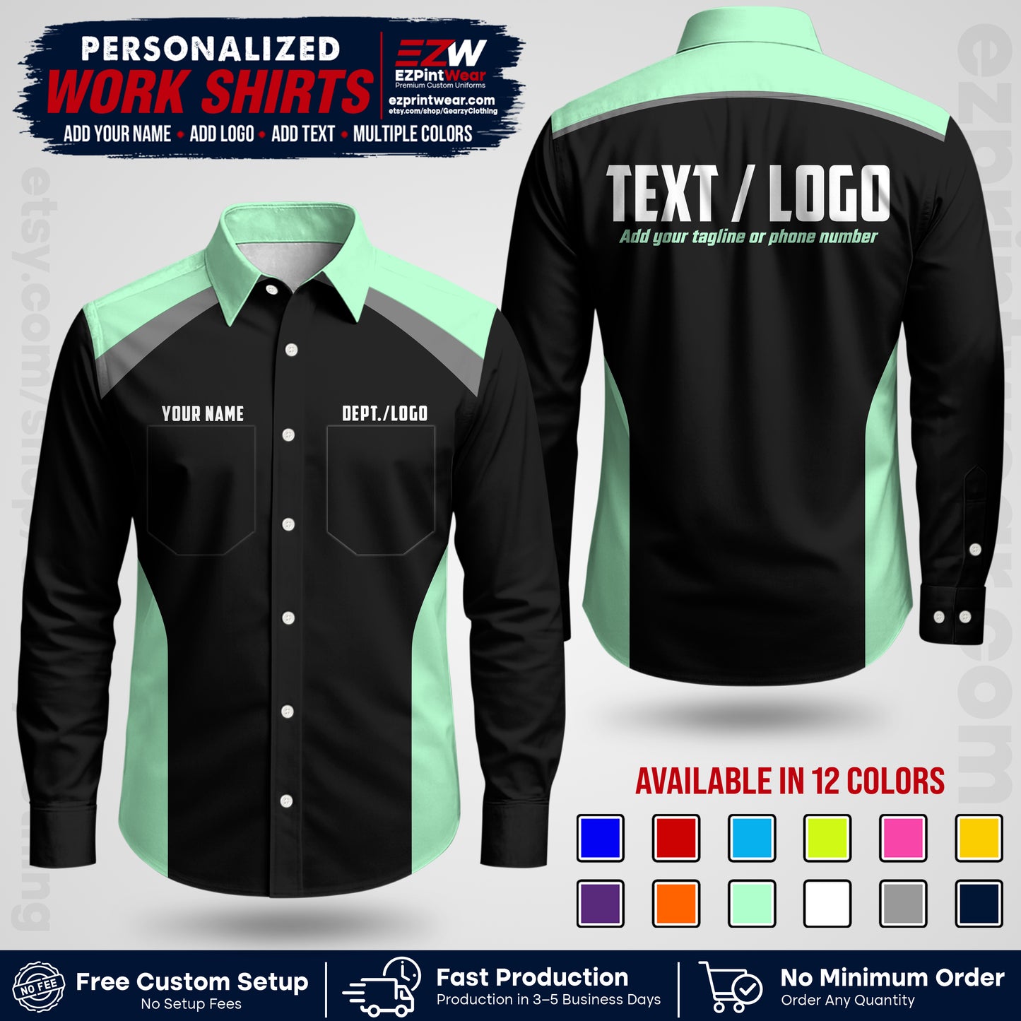 Custom All Over Print Work Uniform Shirt with Name, Logo & Text | Custom Hawaiian Shirt | Company Shirt | Employee Uniform UNF04