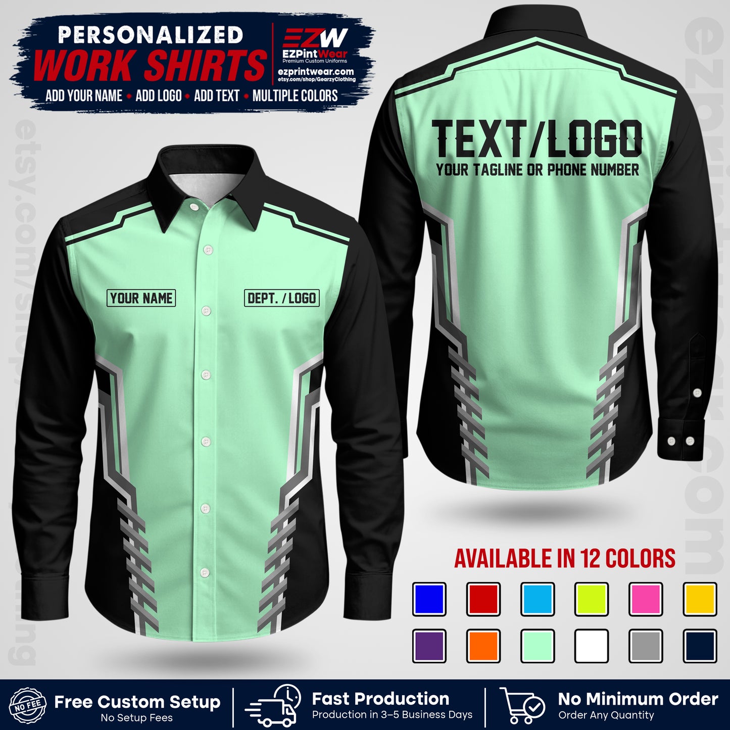 Custom All Over Print Work Uniform Shirt with Name, Logo & Text | Custom Hawaiian Shirt | Company Shirt | Employee Uniform UNF15